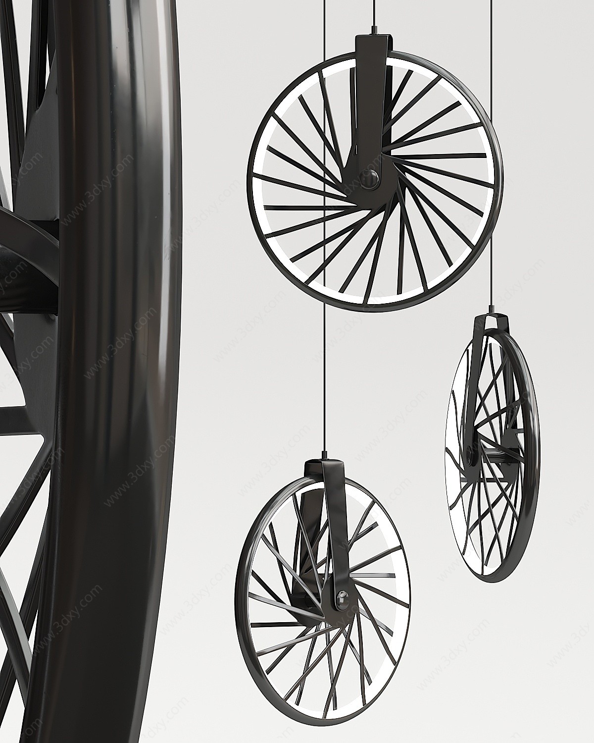 工业风单车车轮吊灯3D模型