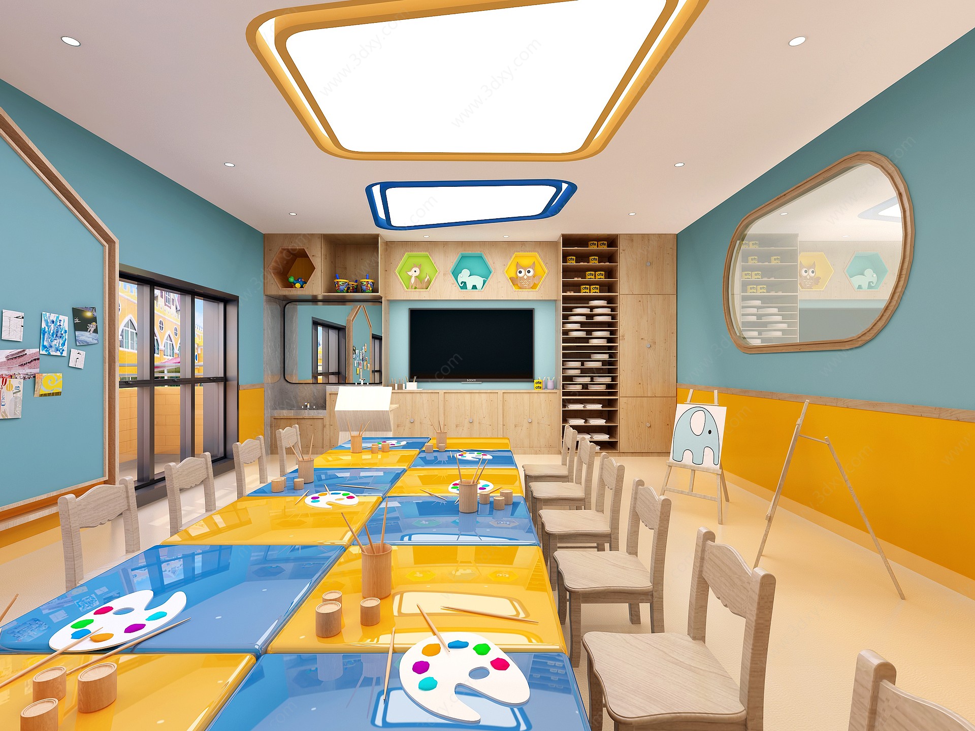 现代幼儿园美术室教室3D模型