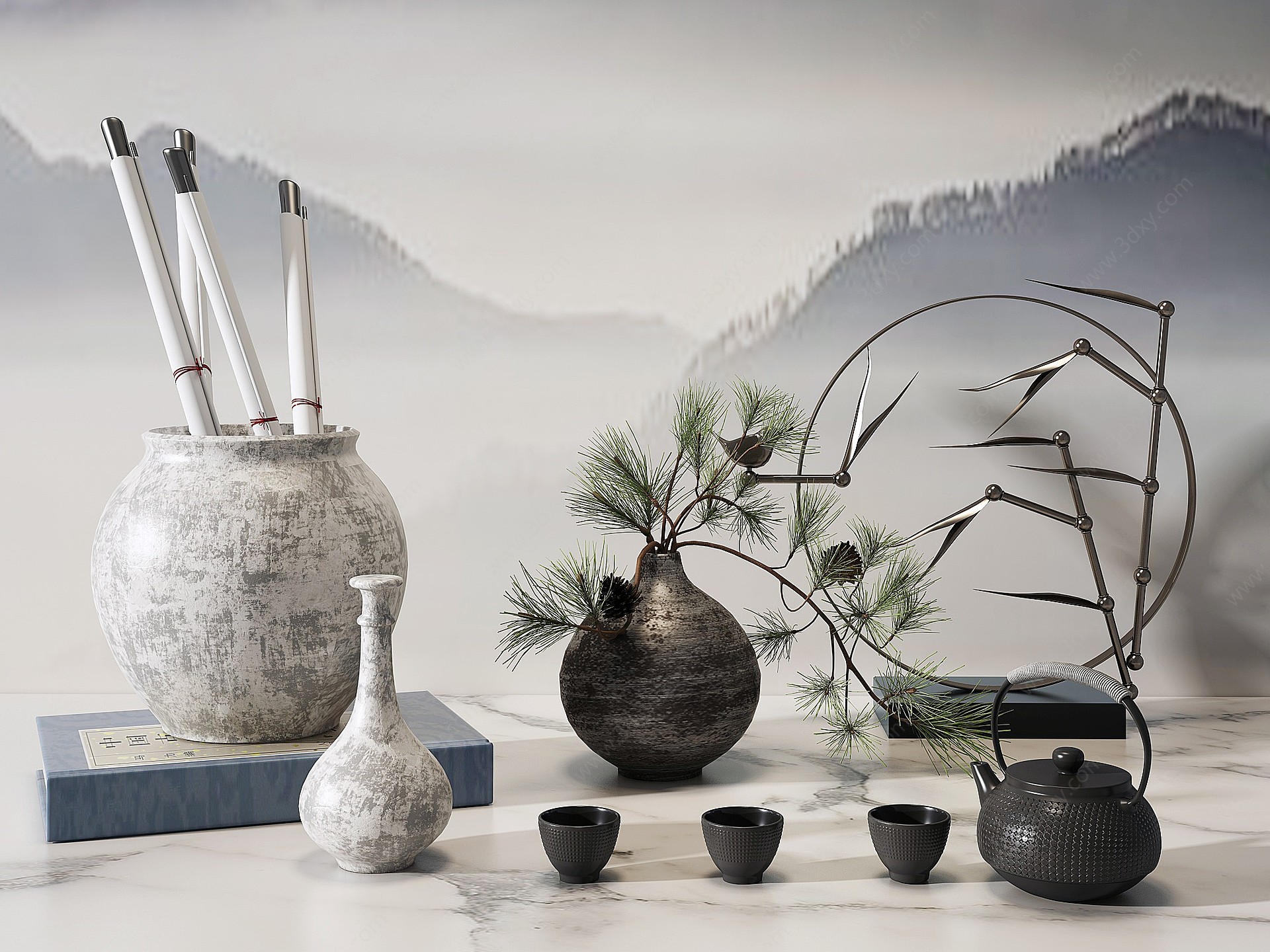 新中式茶具罐子3D模型