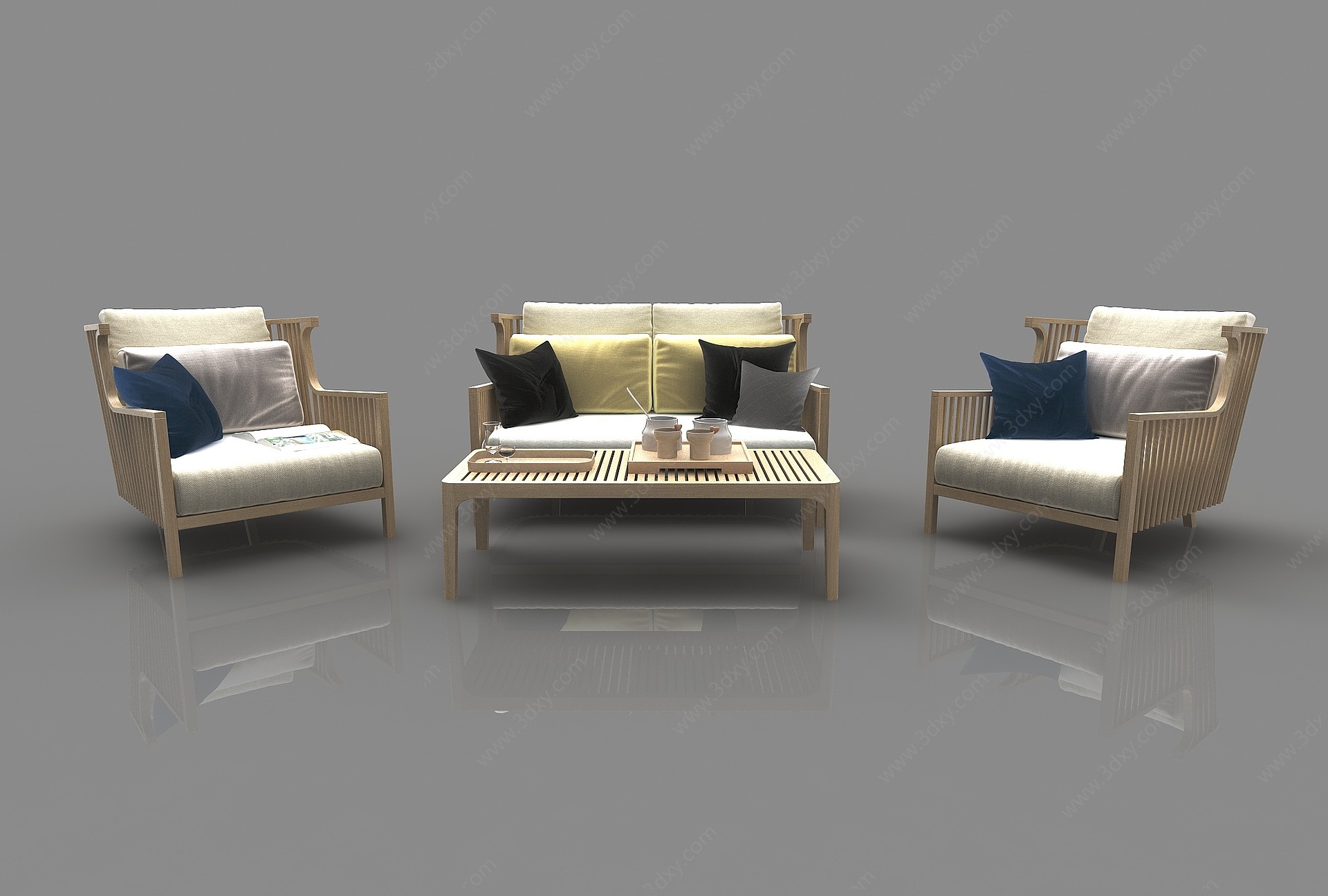新中式沙发组合3D模型