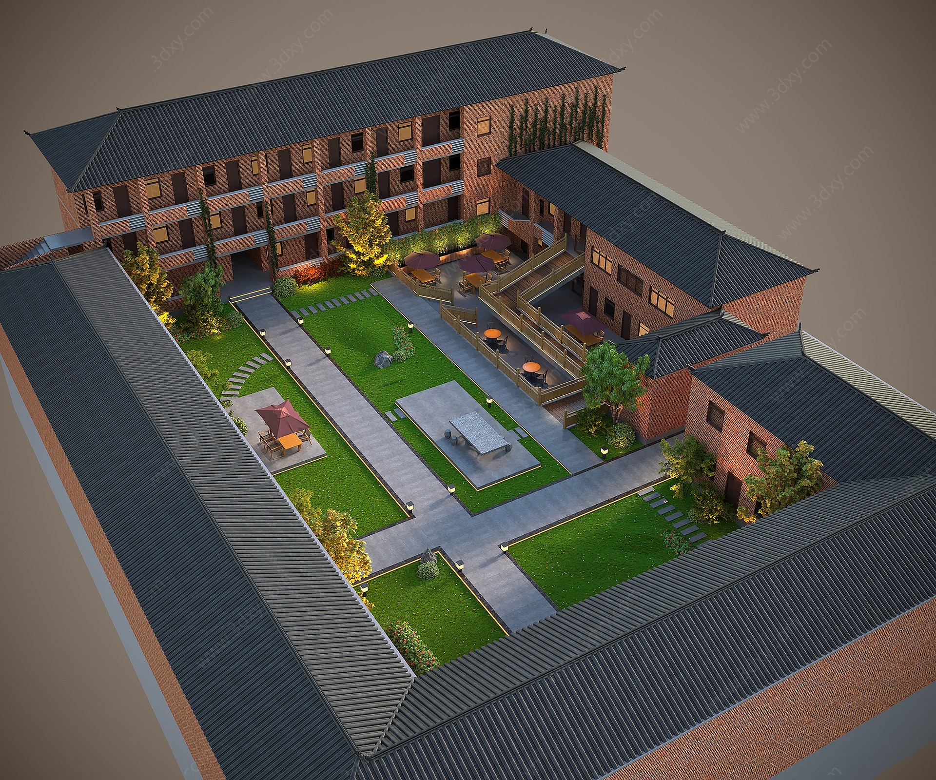 现代庭院绿植景观组合3D模型