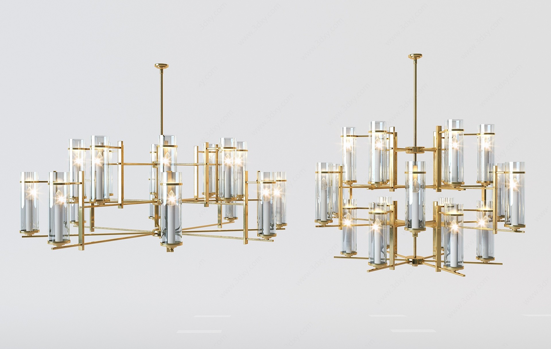 新中式玻璃金属吊灯3D模型