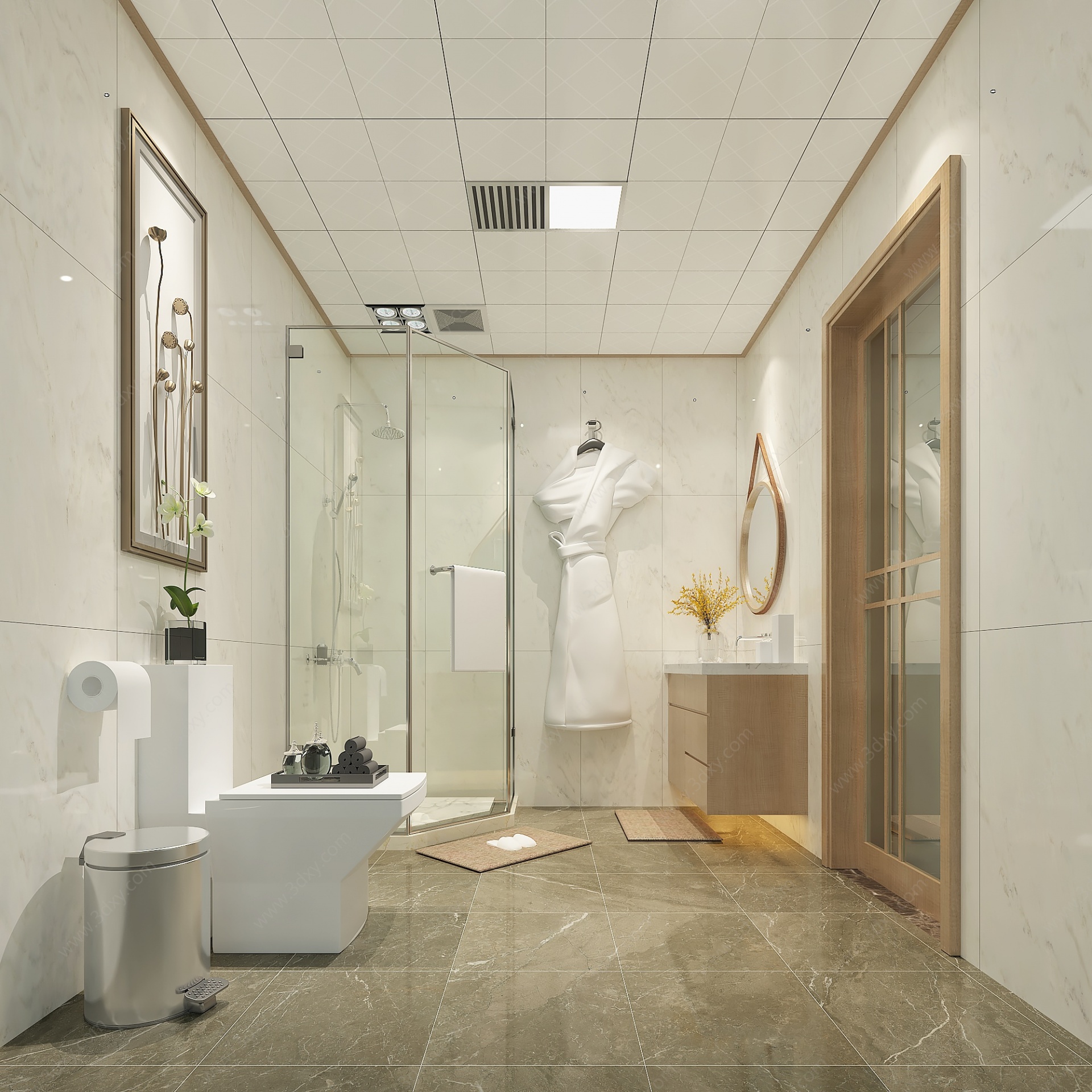 日式卫生间面盆柜淋浴3D模型