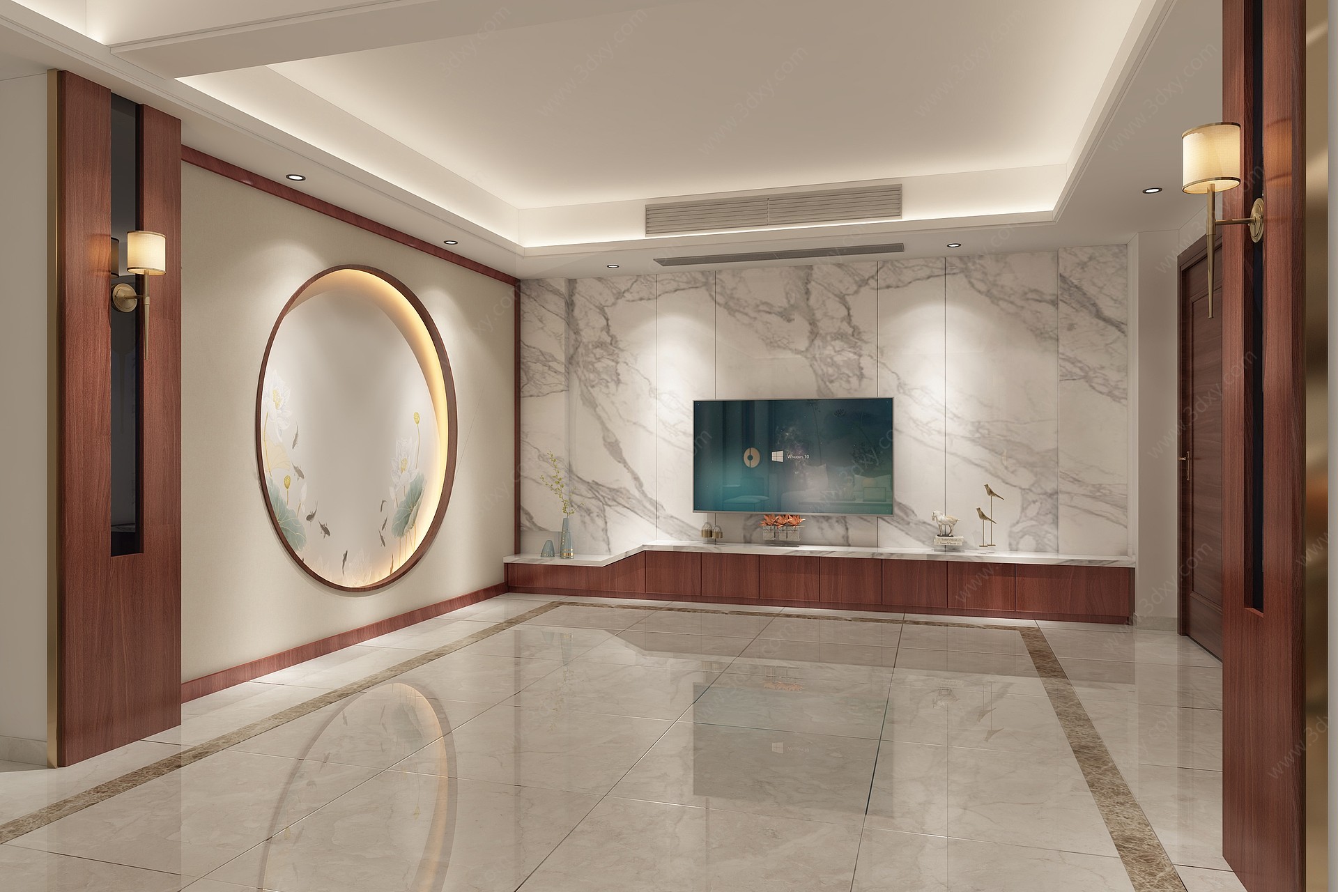 新中式客厅休闲区吧台酒柜3D模型