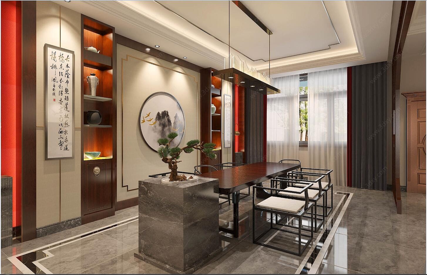 新中式客厅茶室3D模型