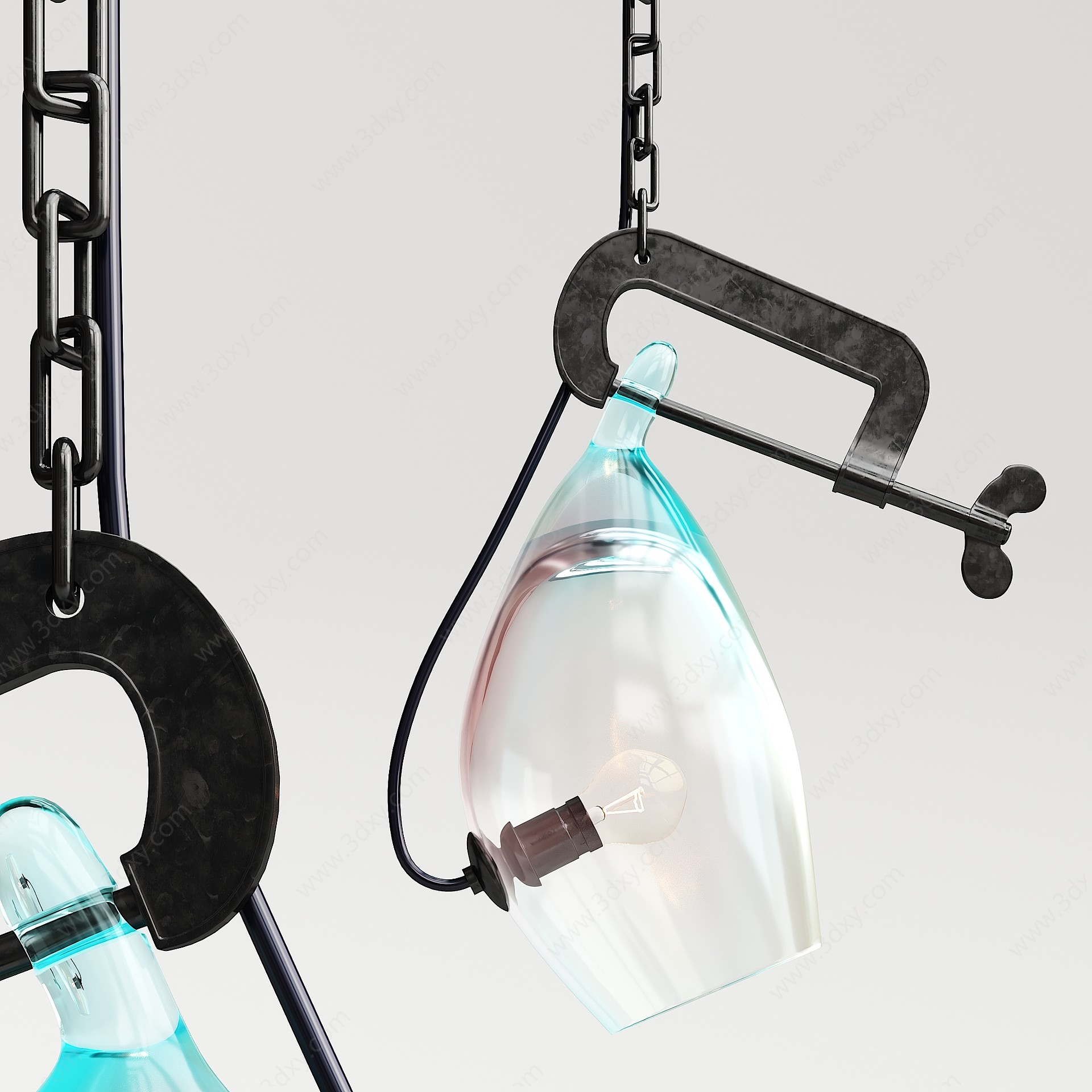 工业风金属玻璃吊灯3D模型