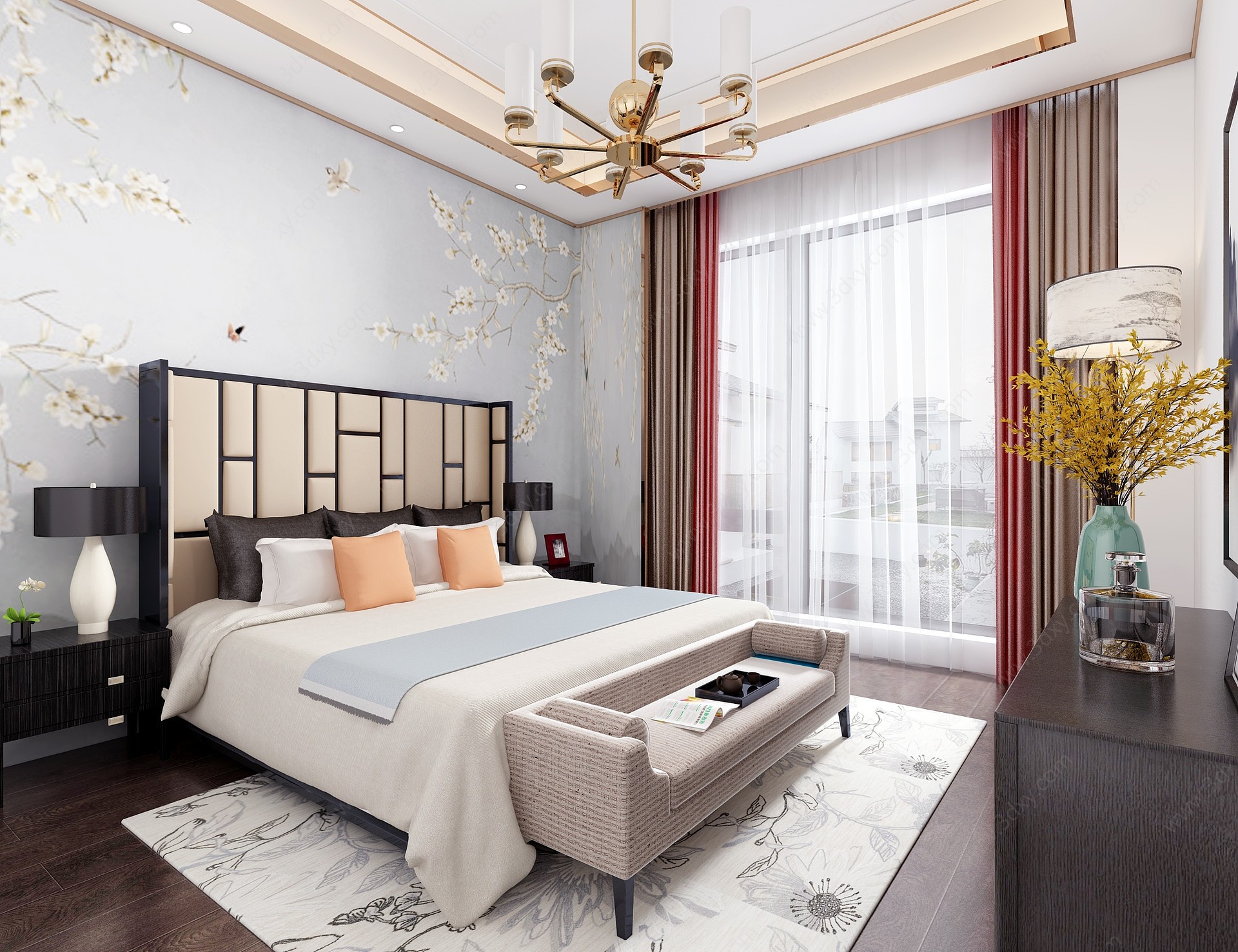 新中式风格卧室3D模型