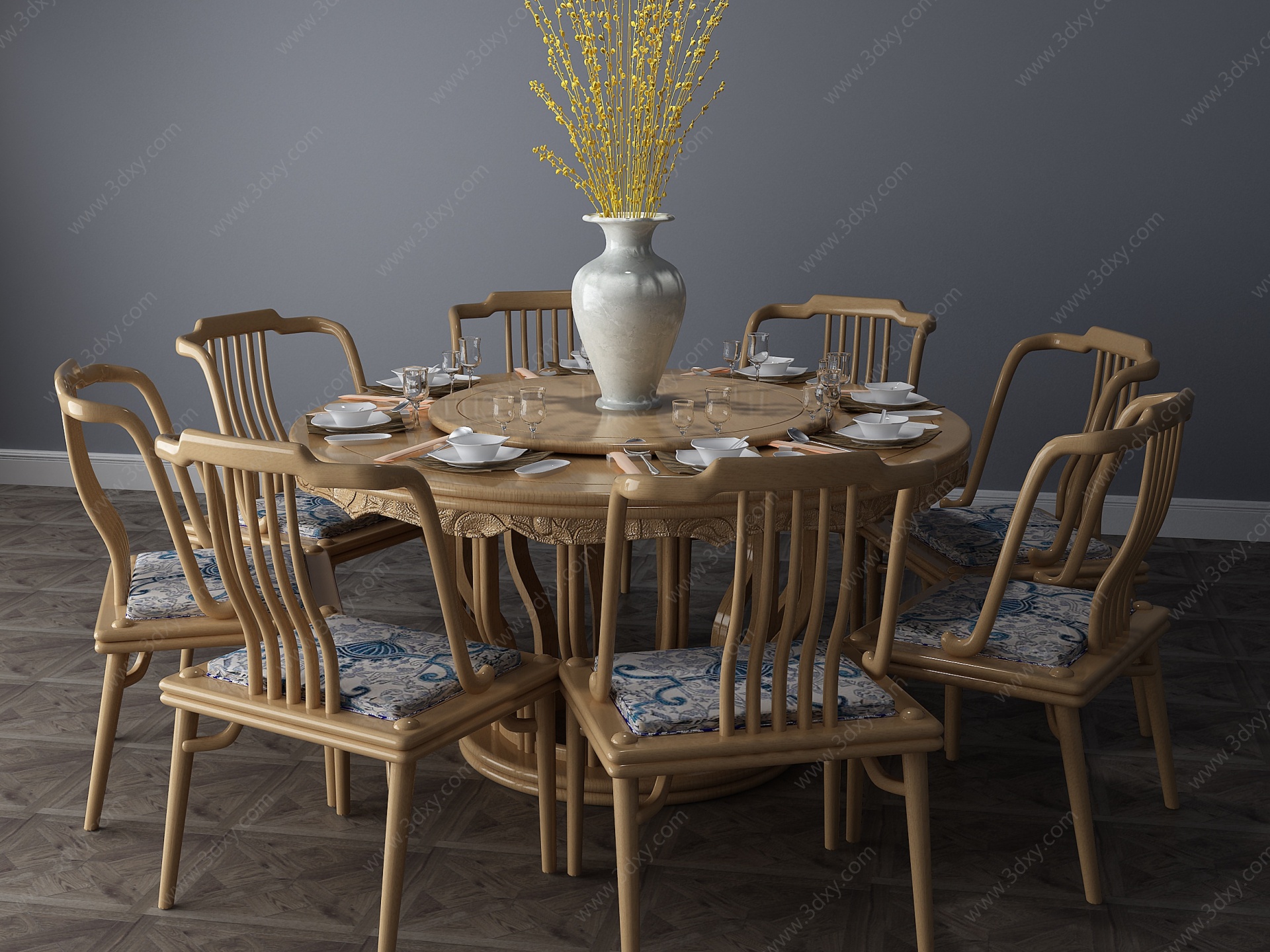 中式餐桌餐桌椅圆桌3D模型