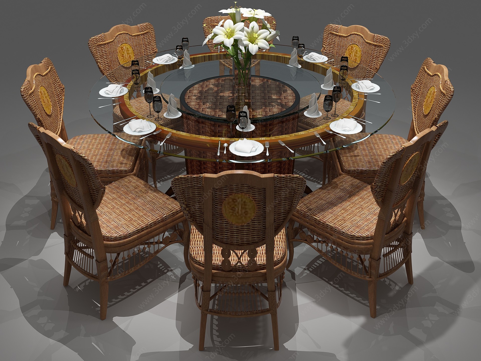 东南亚餐桌餐桌椅圆桌3D模型