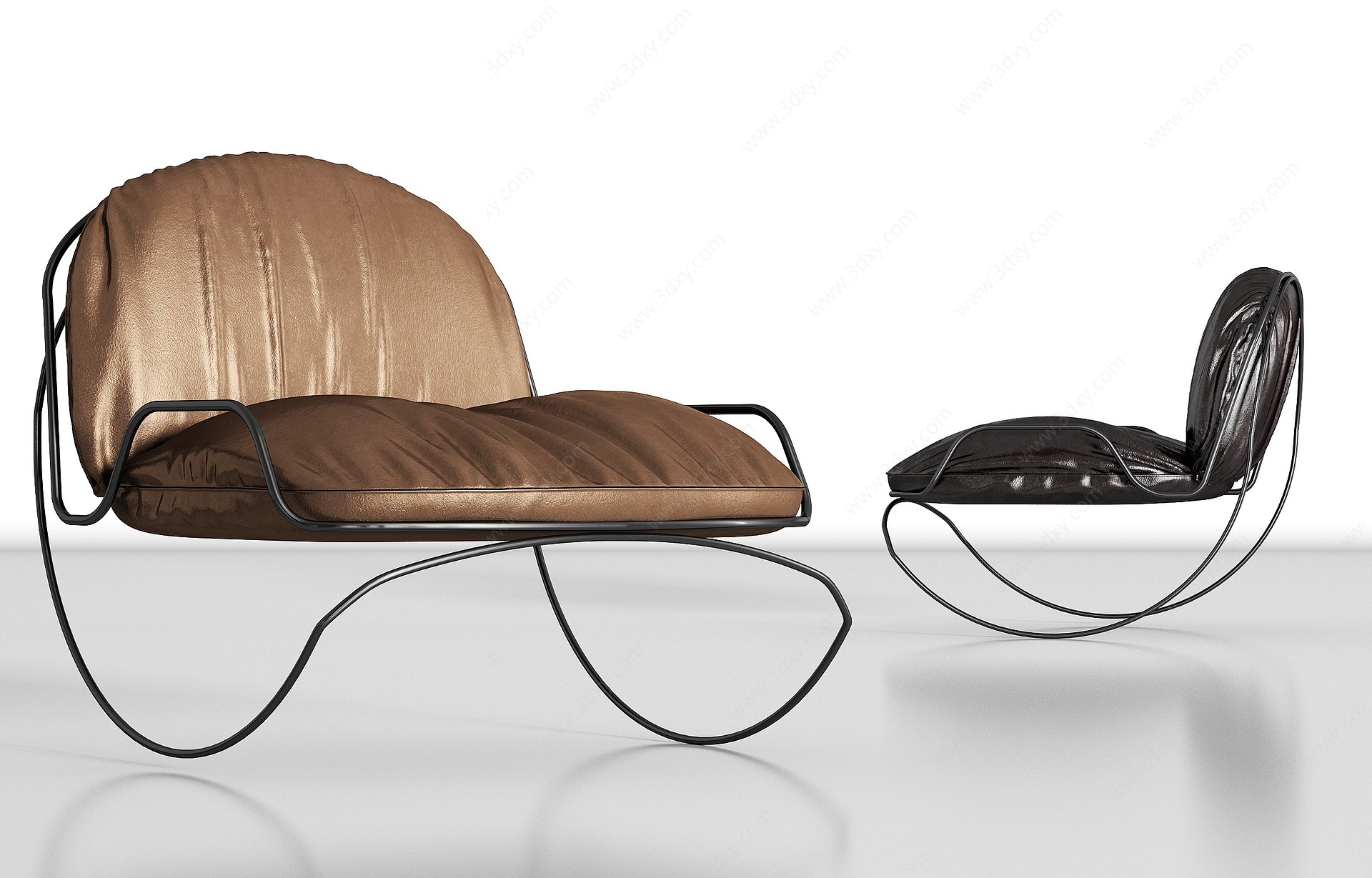 简约金属皮革单椅3D模型