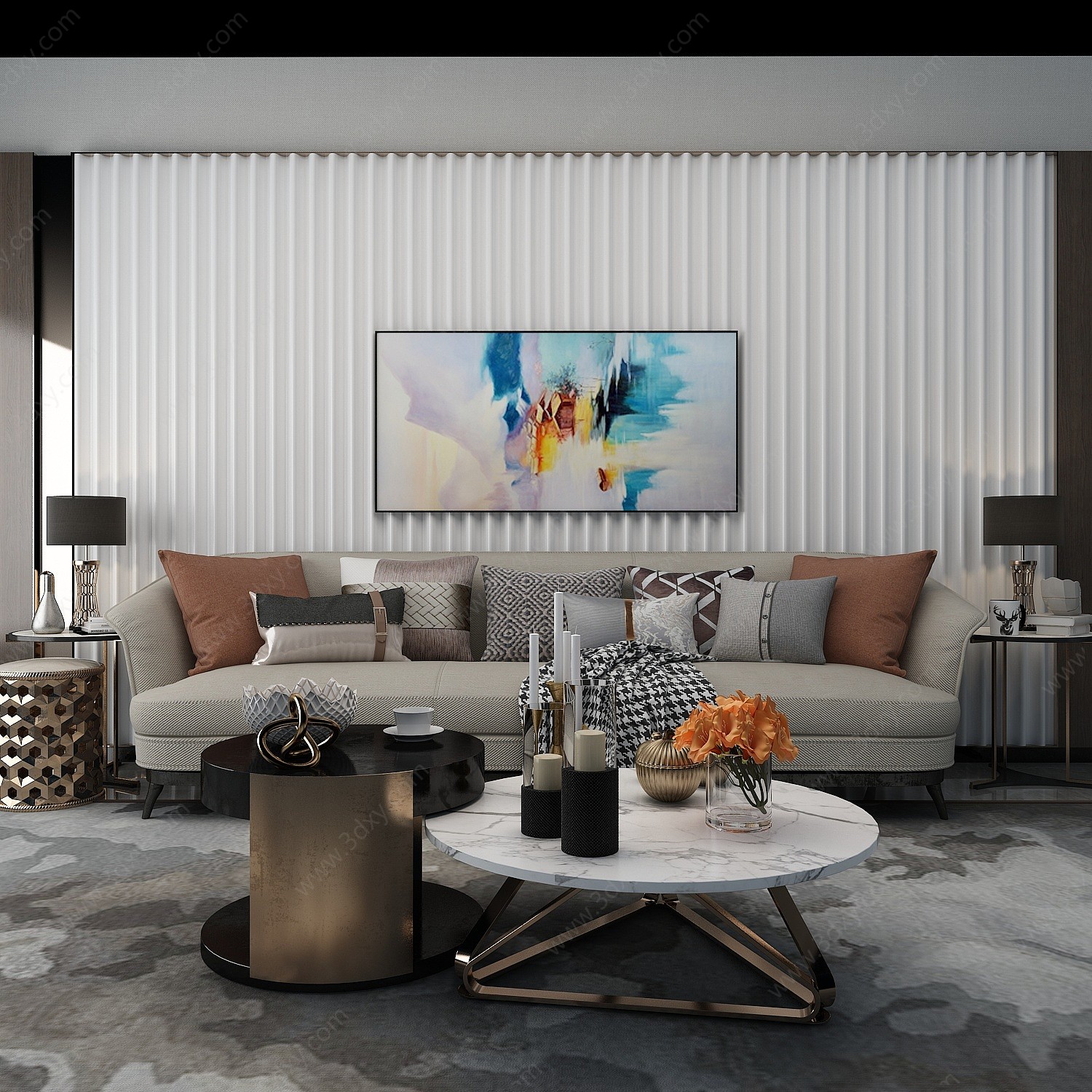 现代客厅沙发背景墙3D模型