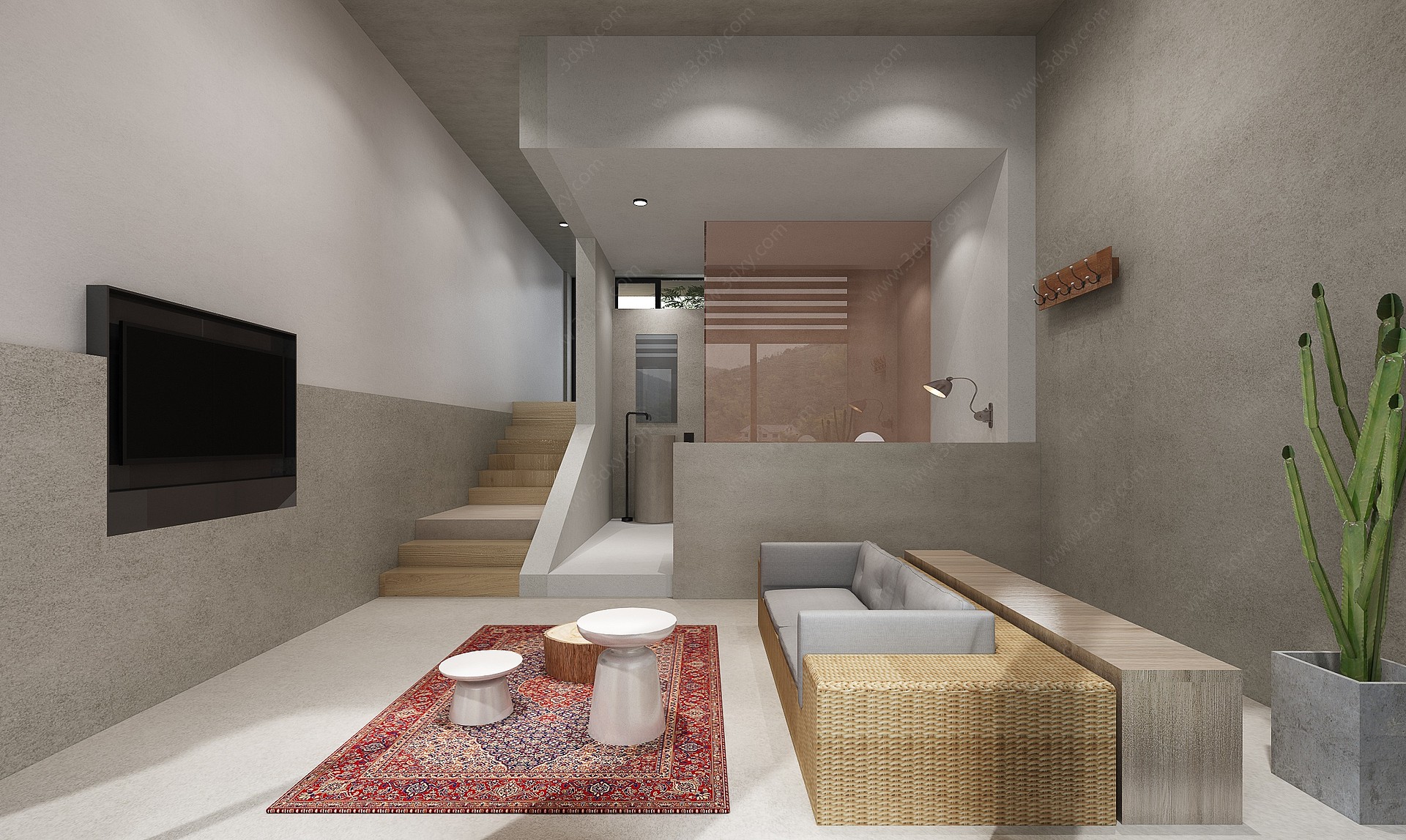 现代民宿风格客厅3D模型