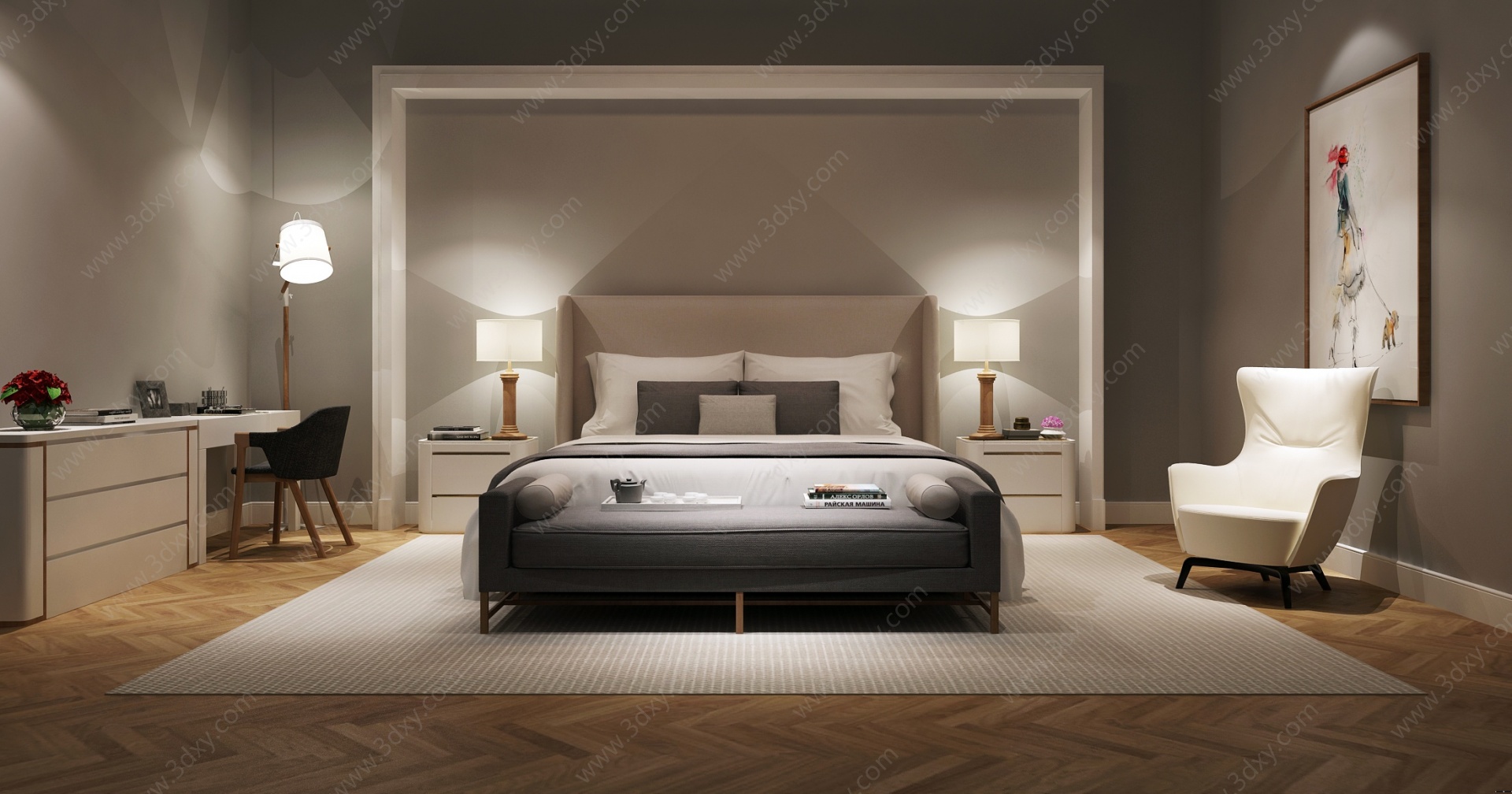 现代客房床床尾凳3D模型