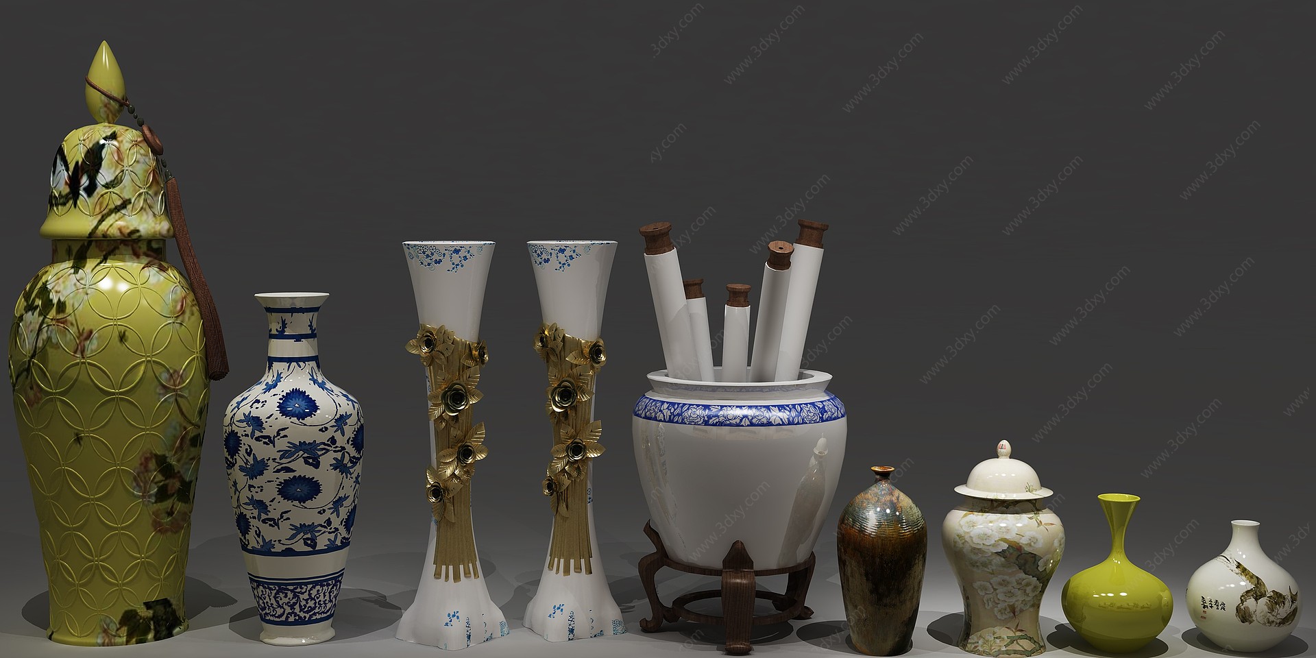 中式陶瓷器皿瓷器3D模型