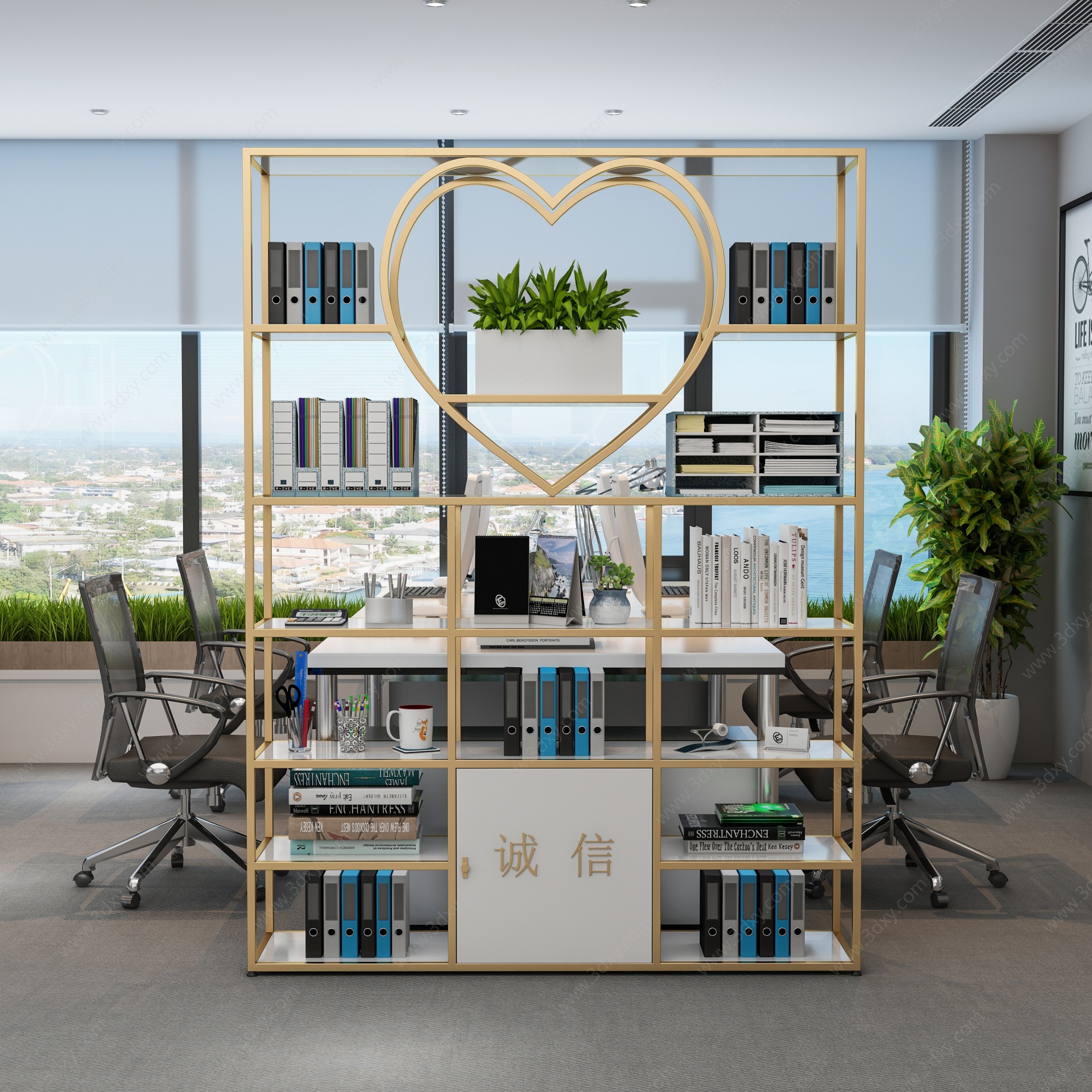 现代办公室隔断置物架3D模型