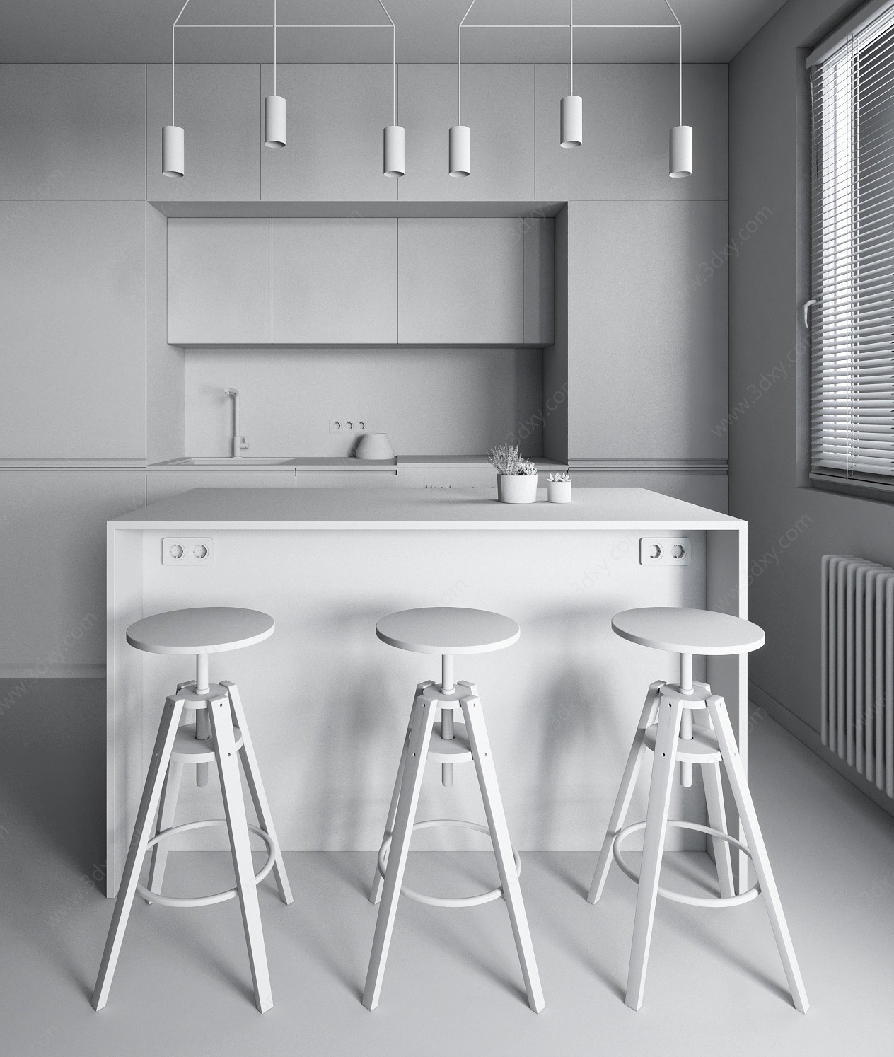 现代厨房工业吧椅吊灯3D模型