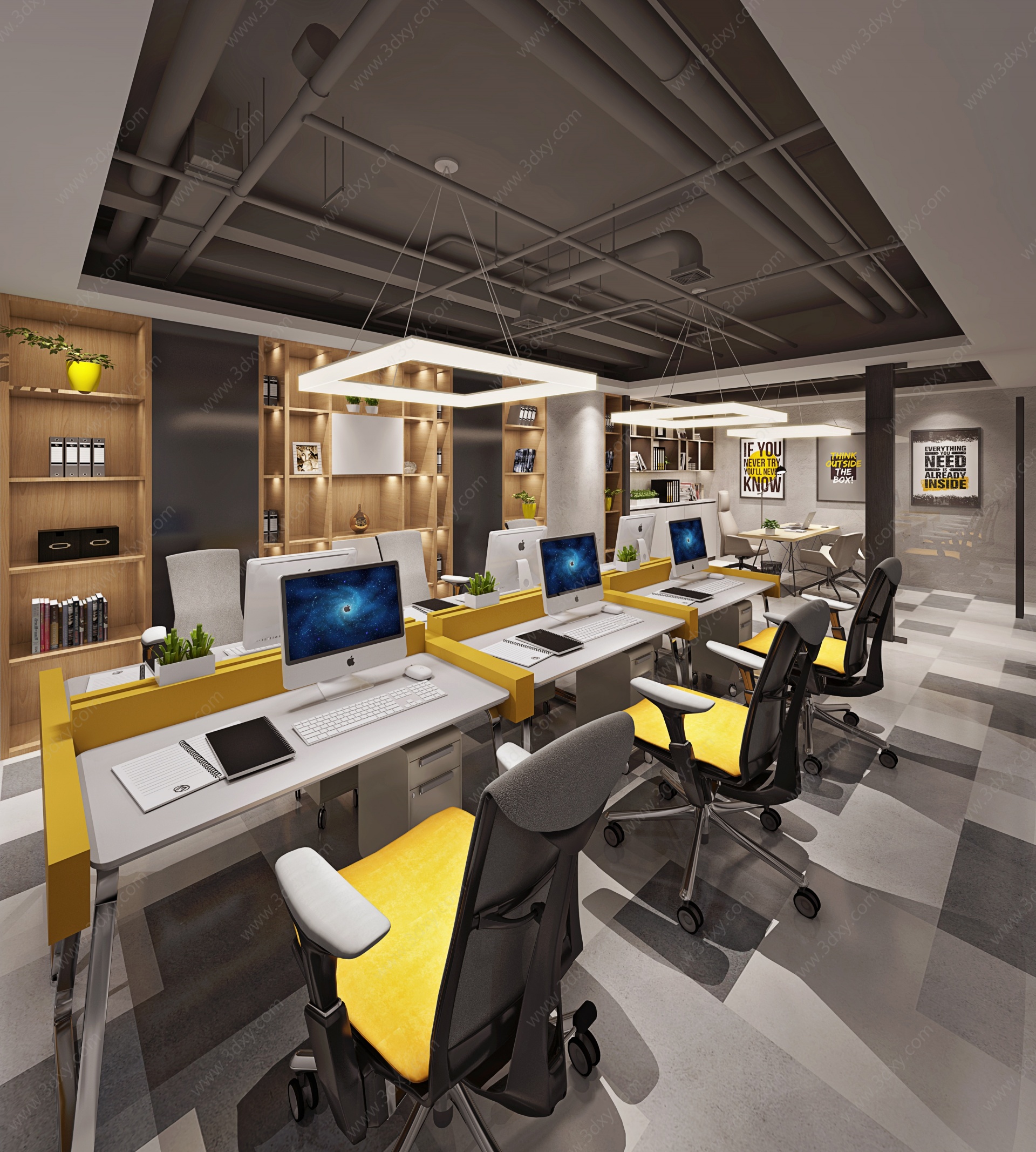 现代办公区办公室3D模型