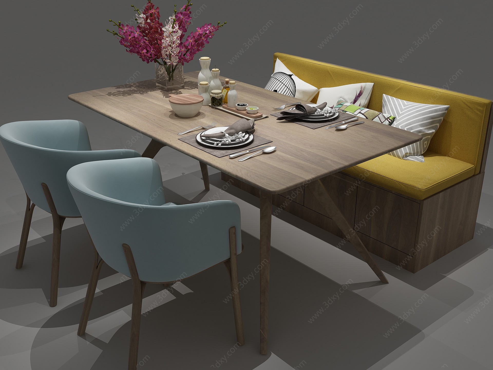 北欧餐桌餐桌椅六人桌3D模型