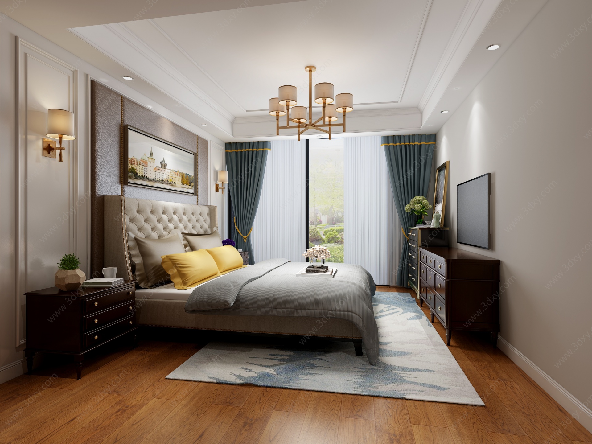 美式卧室双人床3D模型
