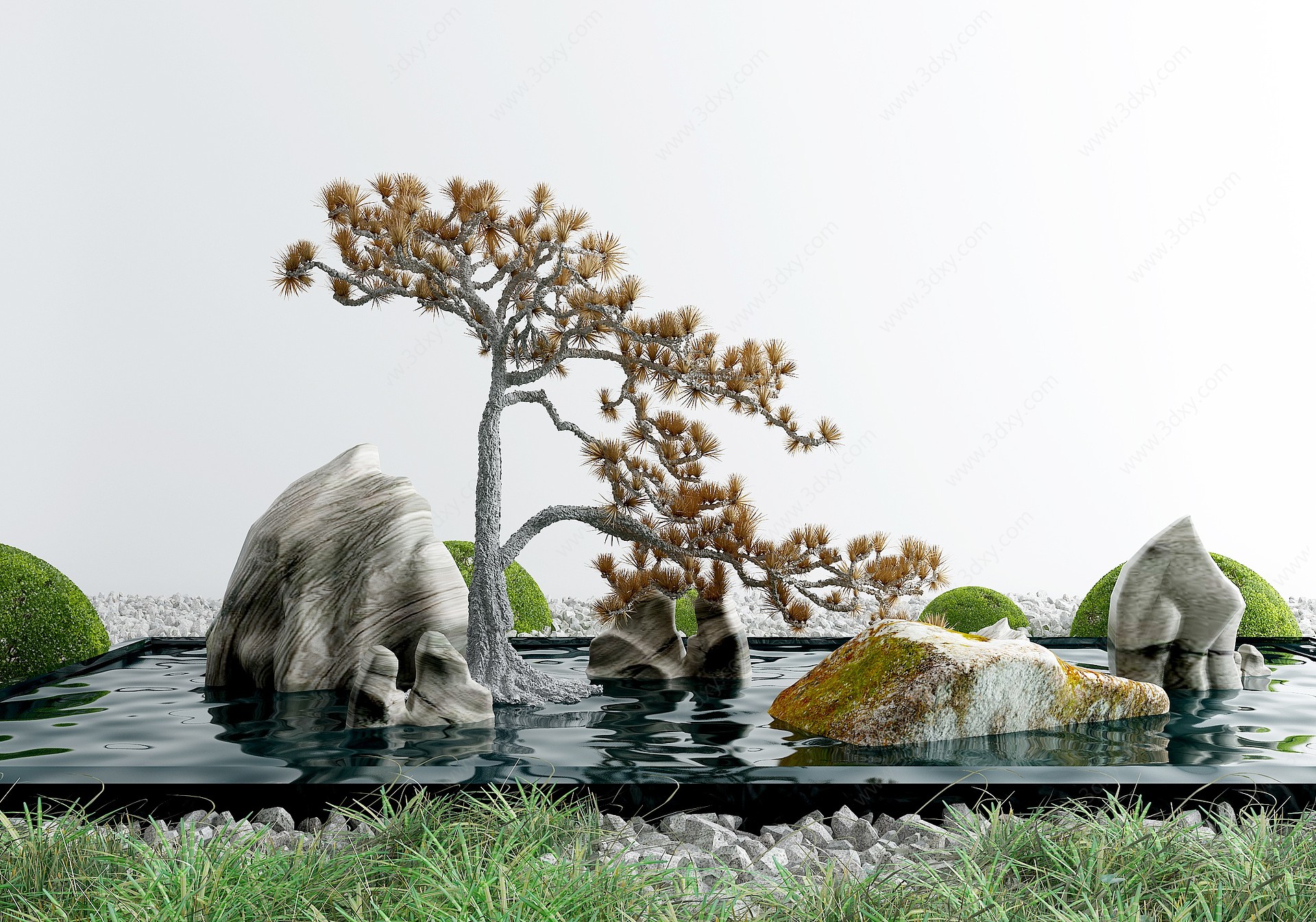 中式庭院景观小品水景3D模型