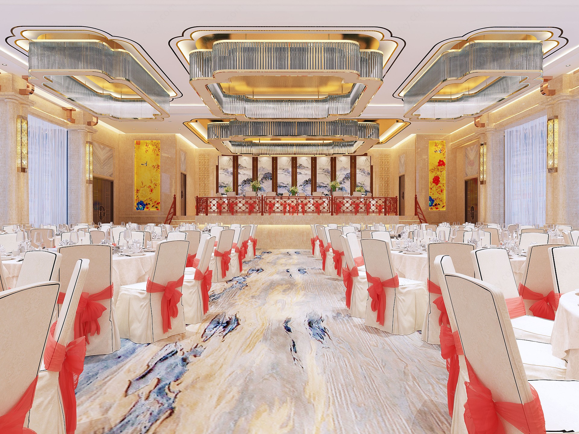 现代豪华宴会厅3D模型