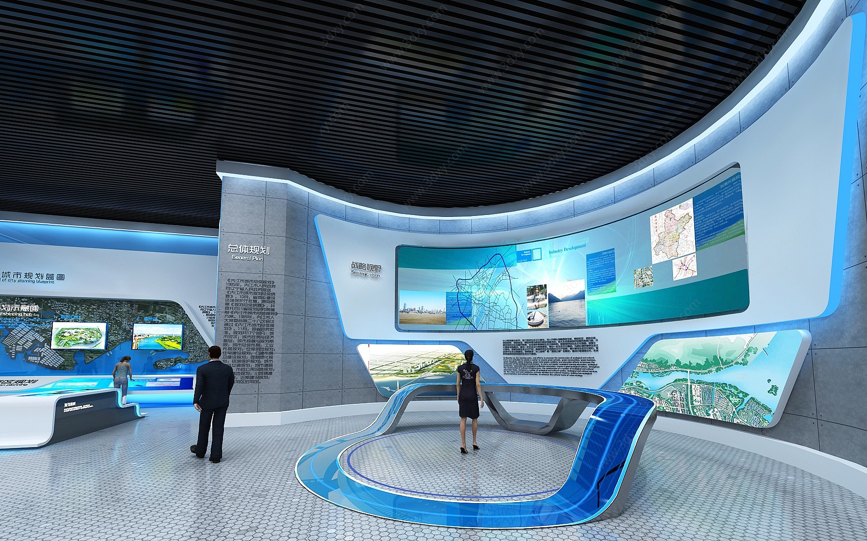 现代城市展厅电子显示屏3D模型