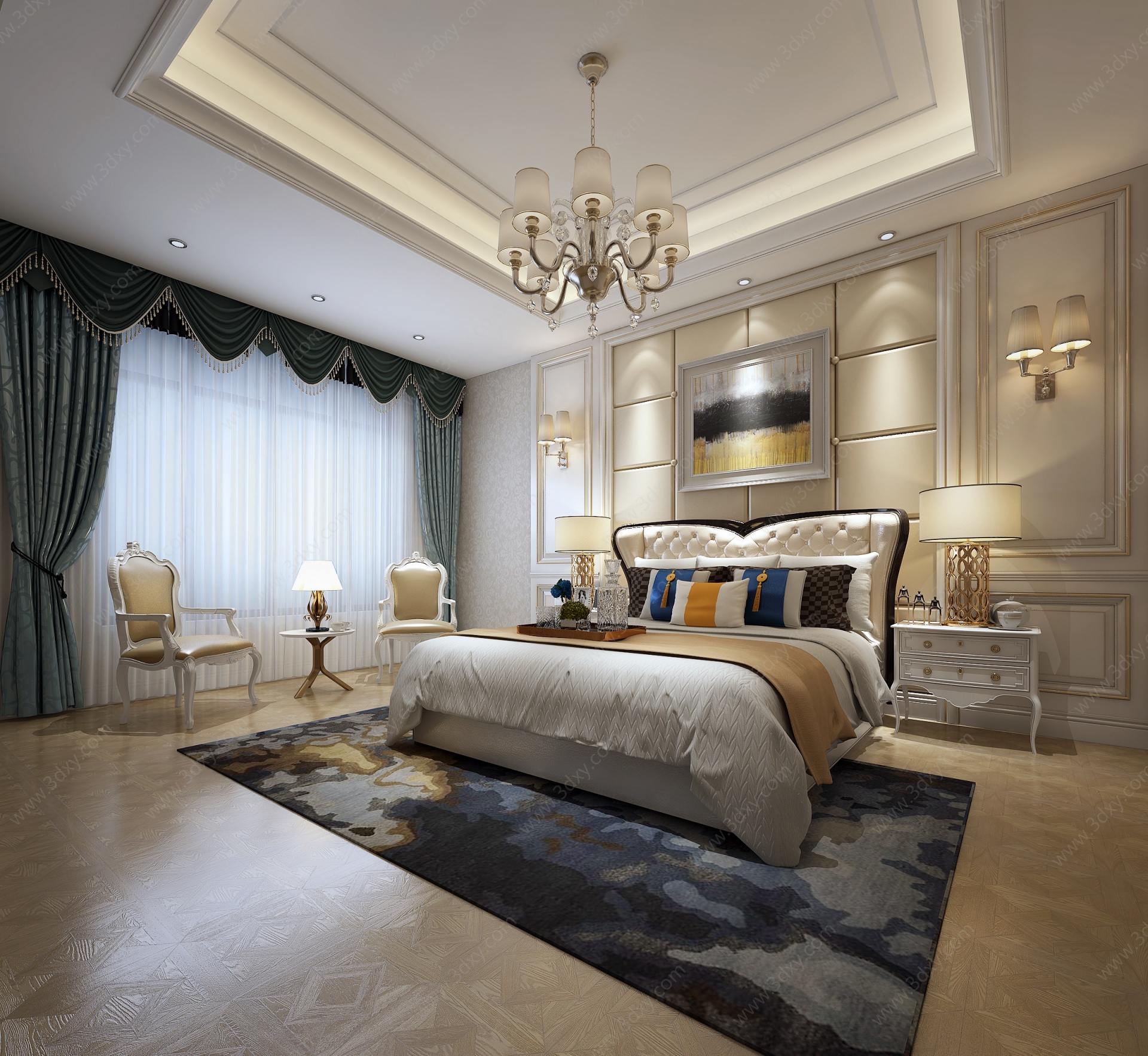 欧式卧室床壁3D模型
