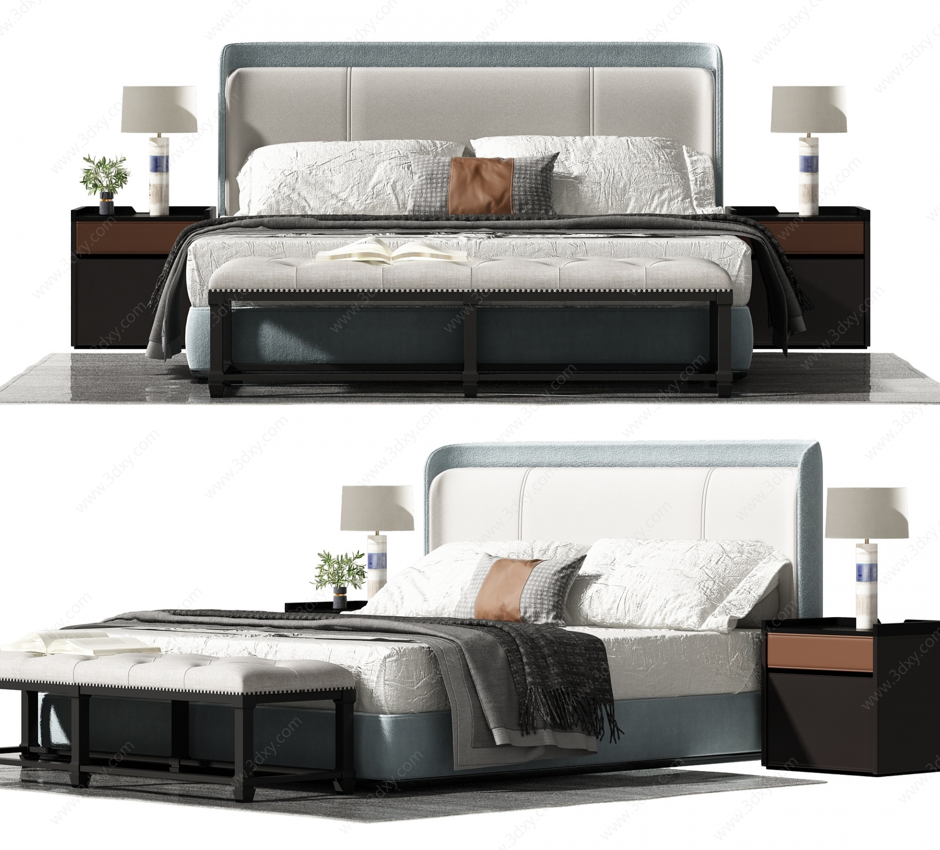 现代双人床卧室3D模型