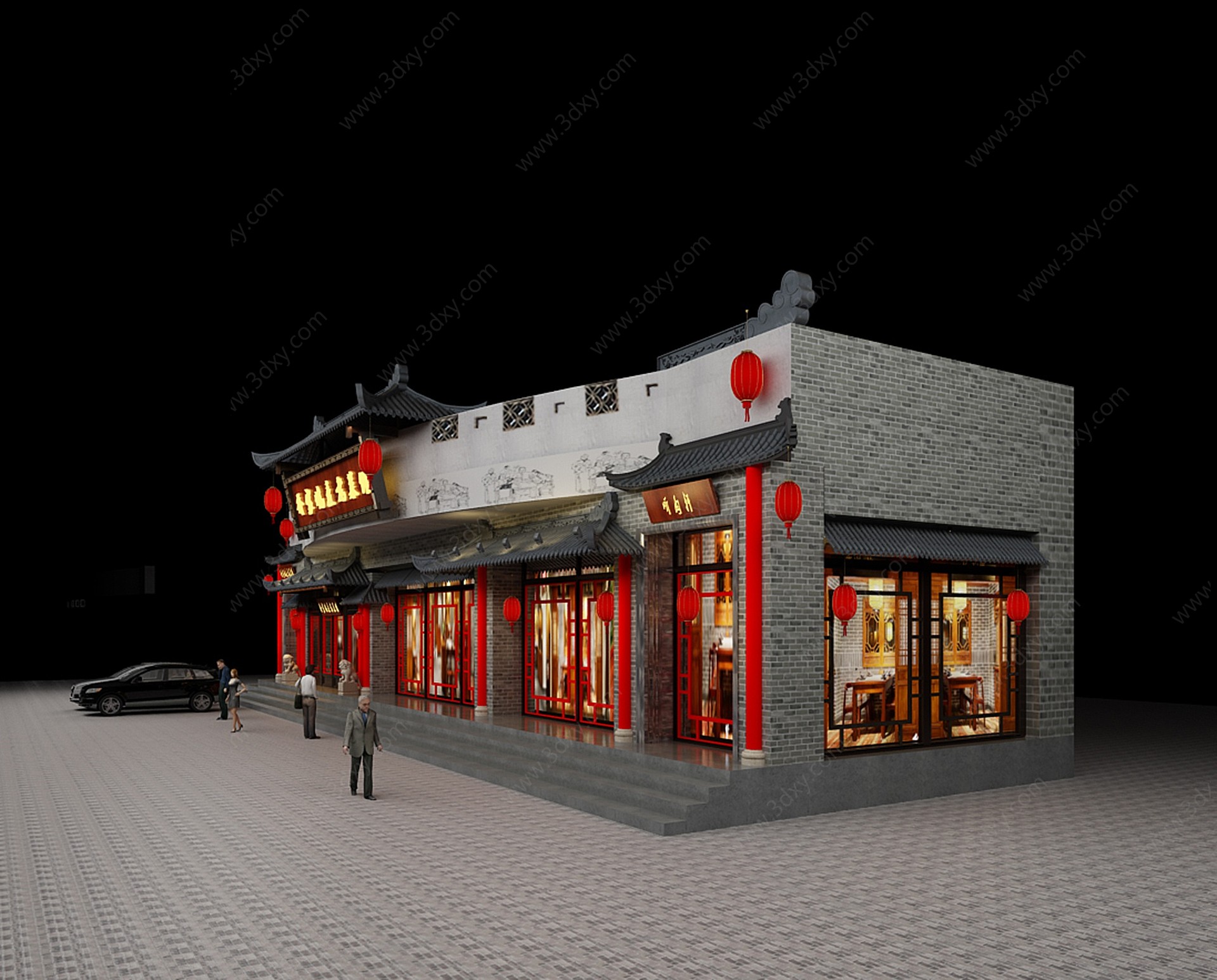 中式门头火锅店3D模型