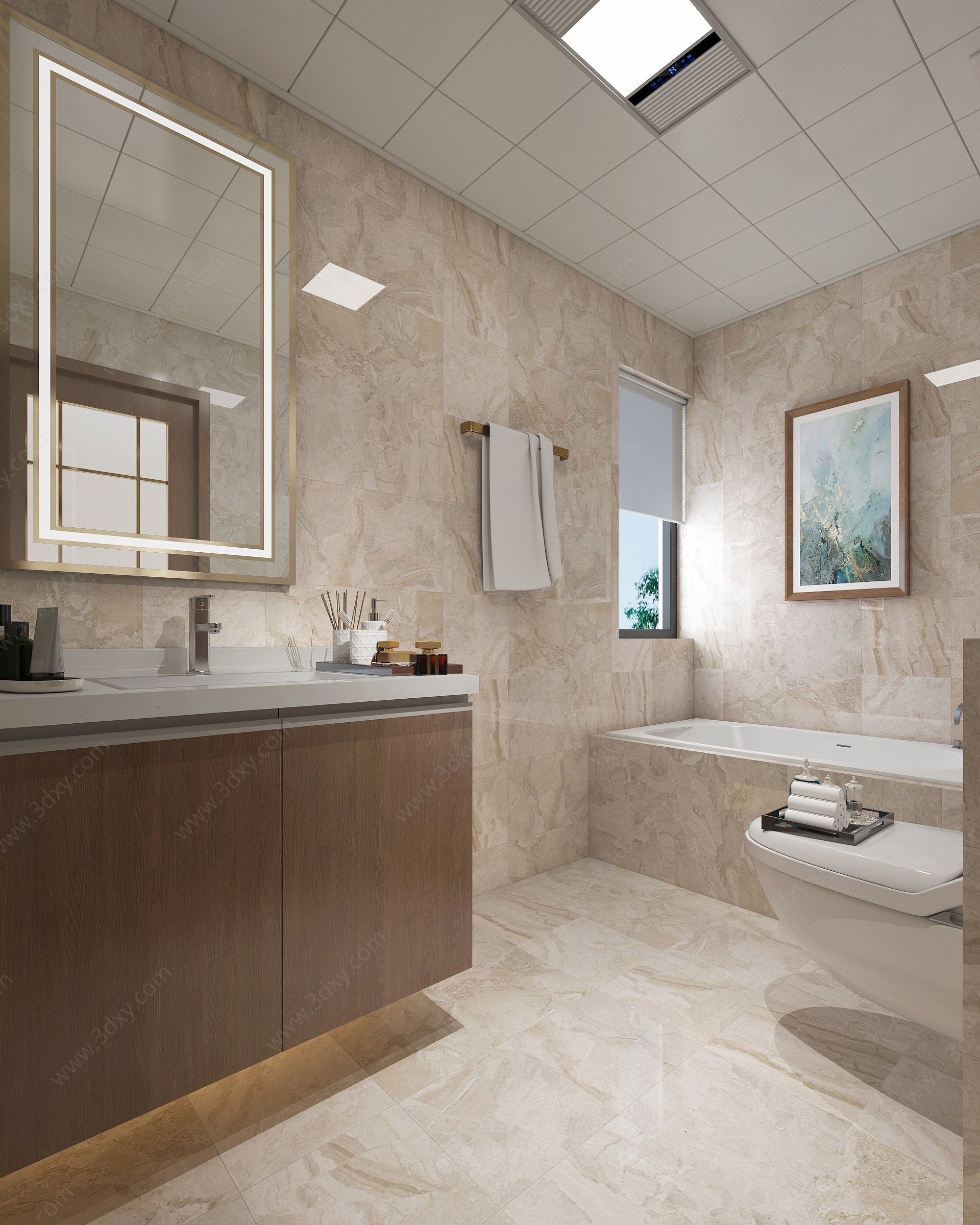 现代卫生间浴缸小型卫生间3D模型