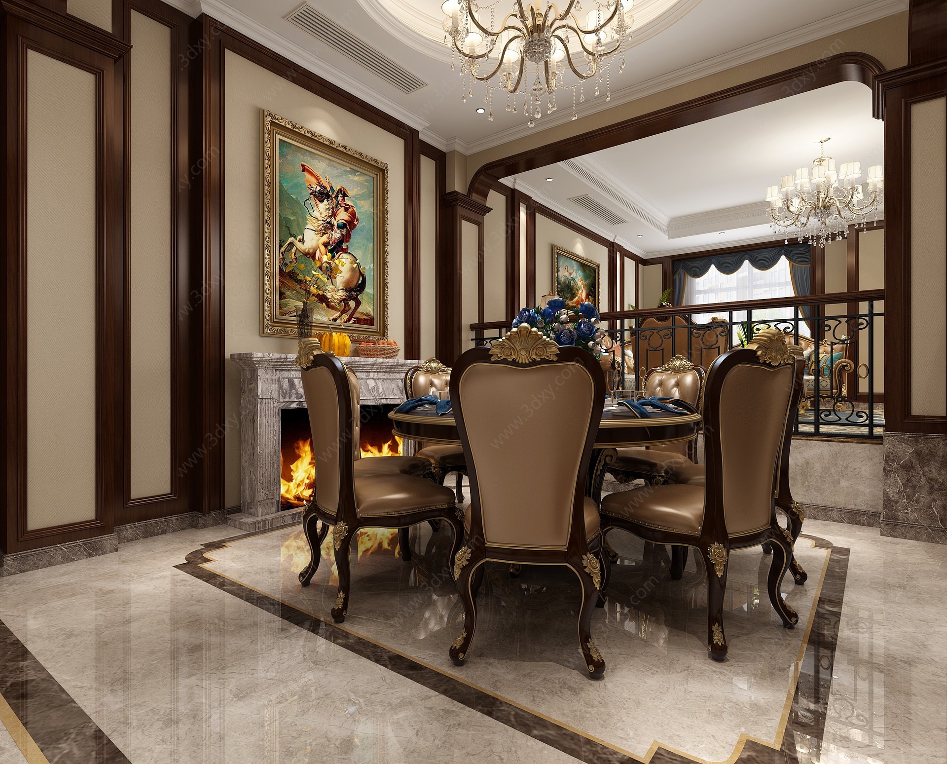欧式古典别墅客餐厅3D模型