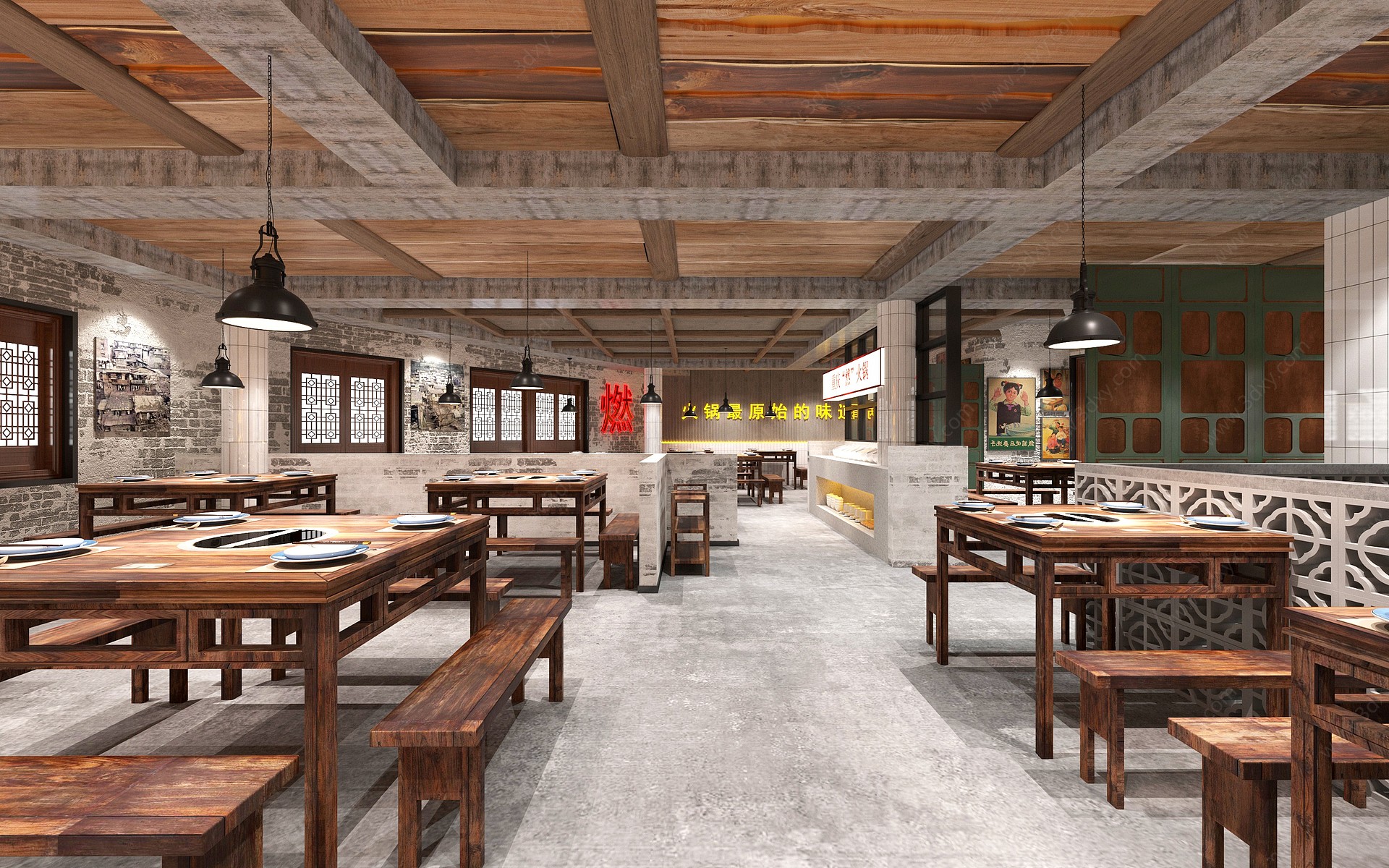 复古风格的餐饮店3D模型