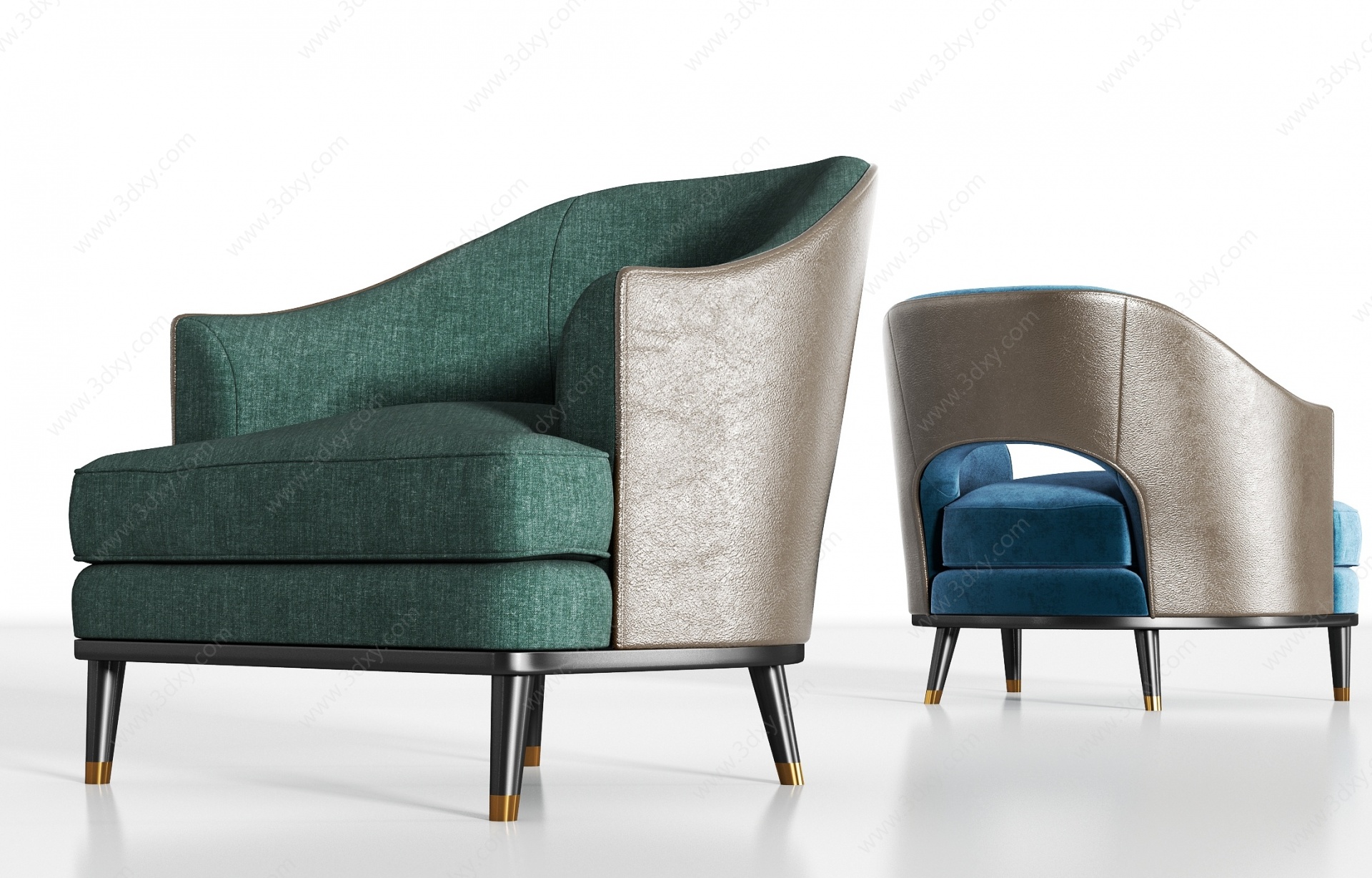 现代皮革绒布单人沙发组合3D模型