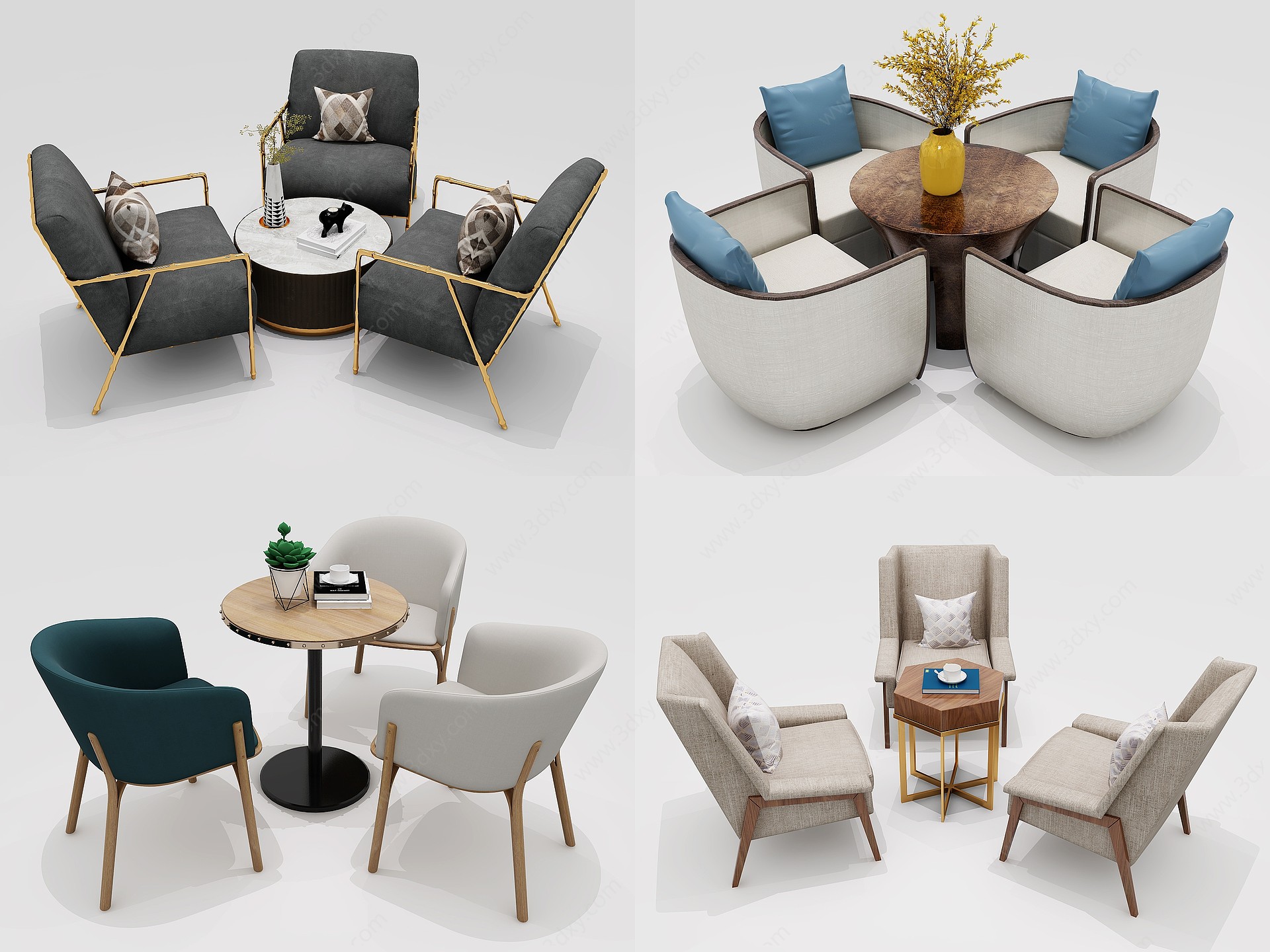 现代休闲桌椅组合3D模型