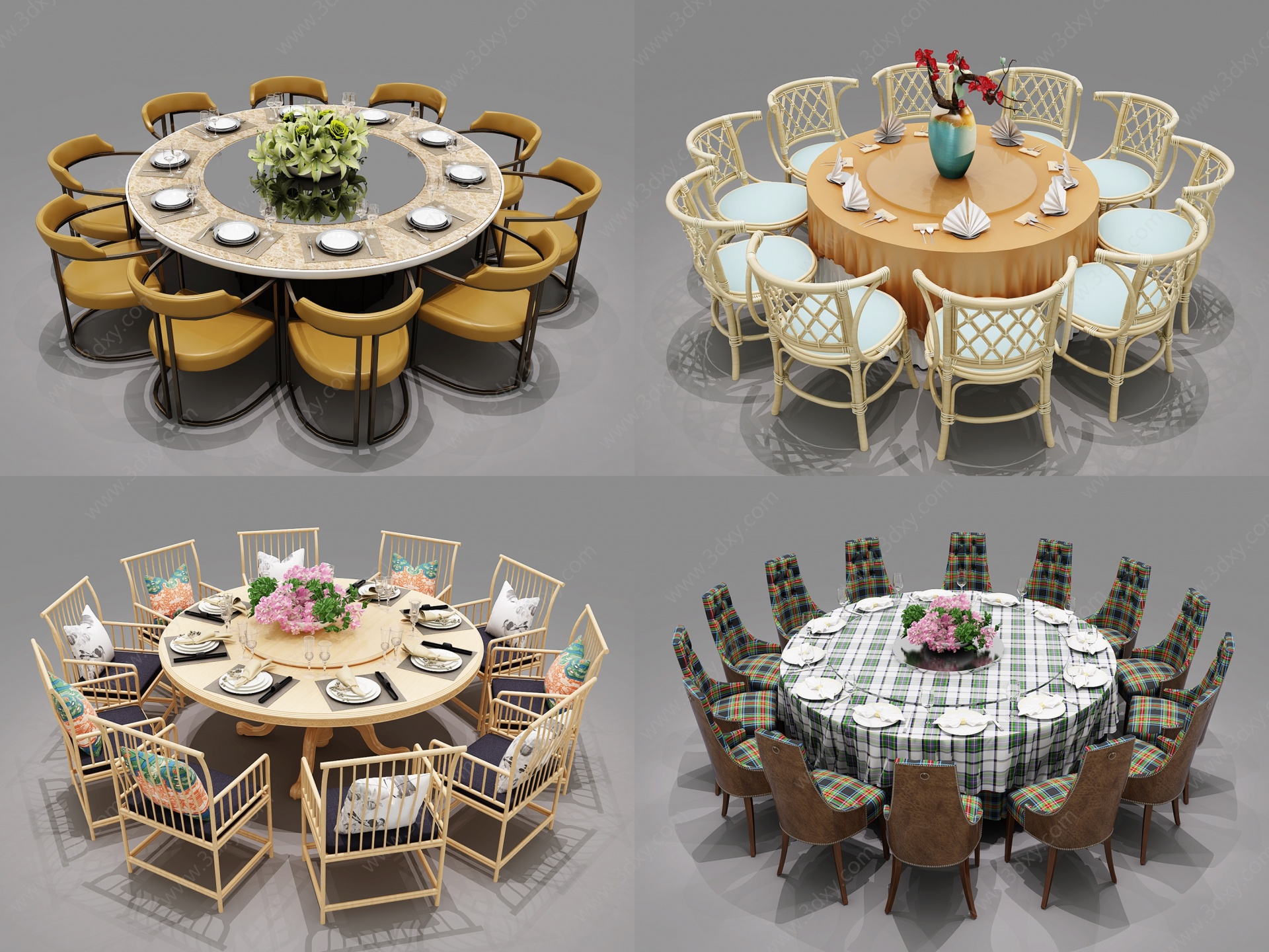 简欧圆形餐桌椅组合3D模型