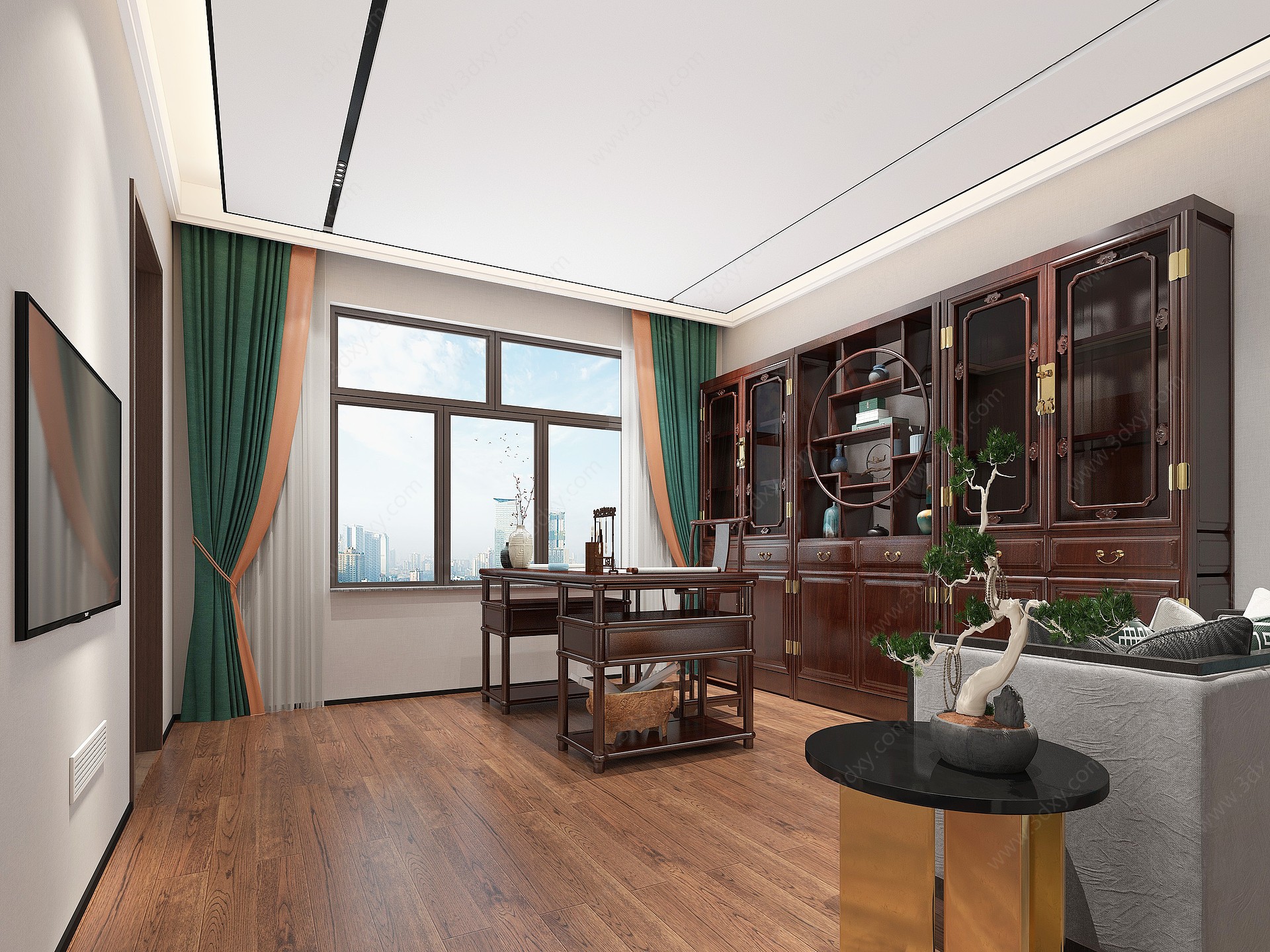 新中式家居书房3D模型