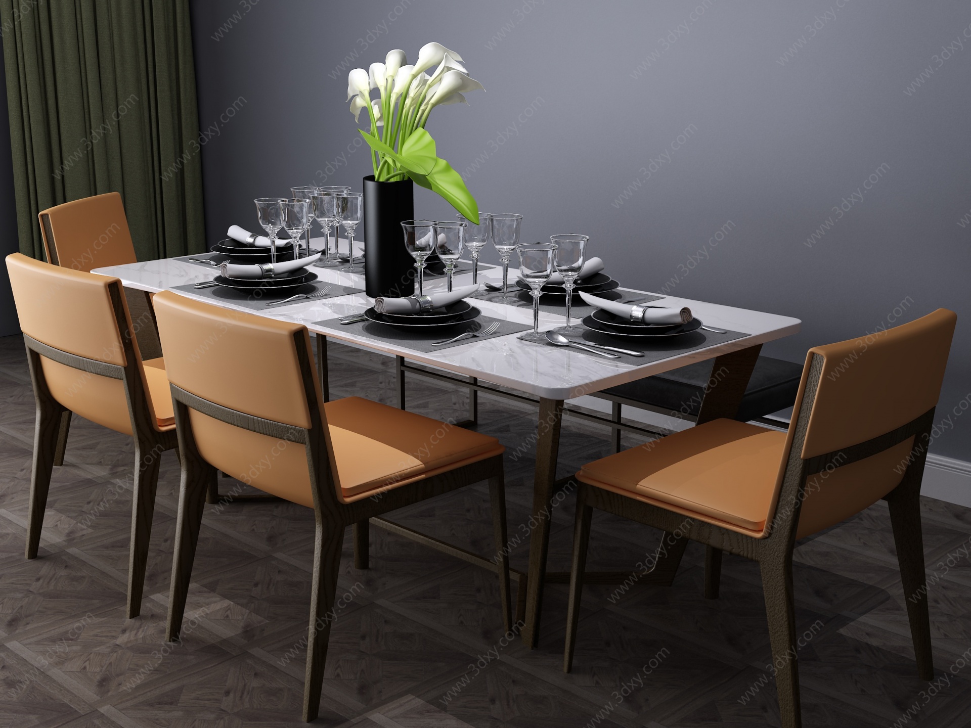 现代餐桌餐桌椅六人桌3D模型