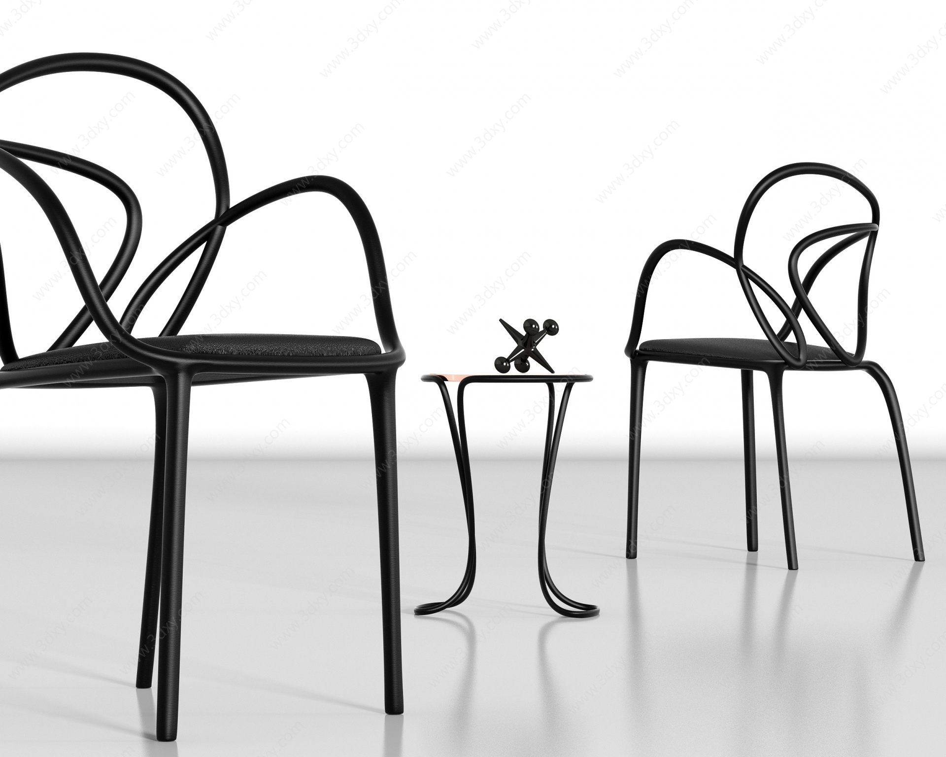 异形金属单椅角几组合3D模型