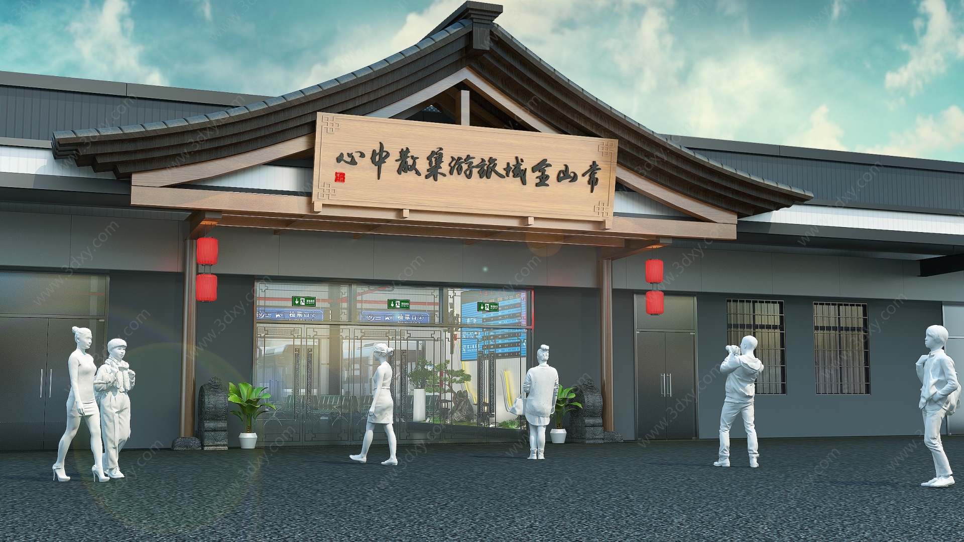 新中式店铺门头门面3D模型