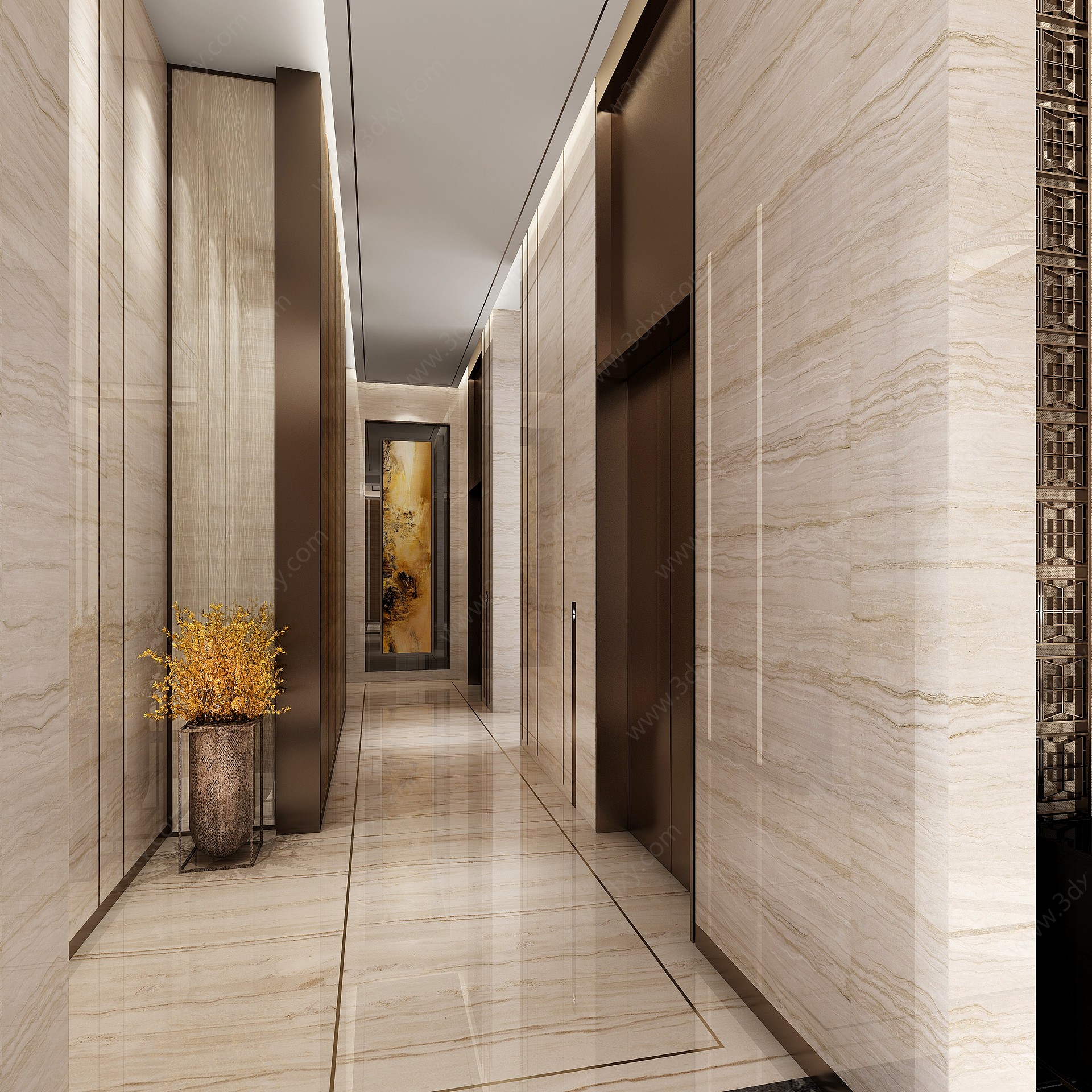 现代办公大厅过道电梯间3D模型
