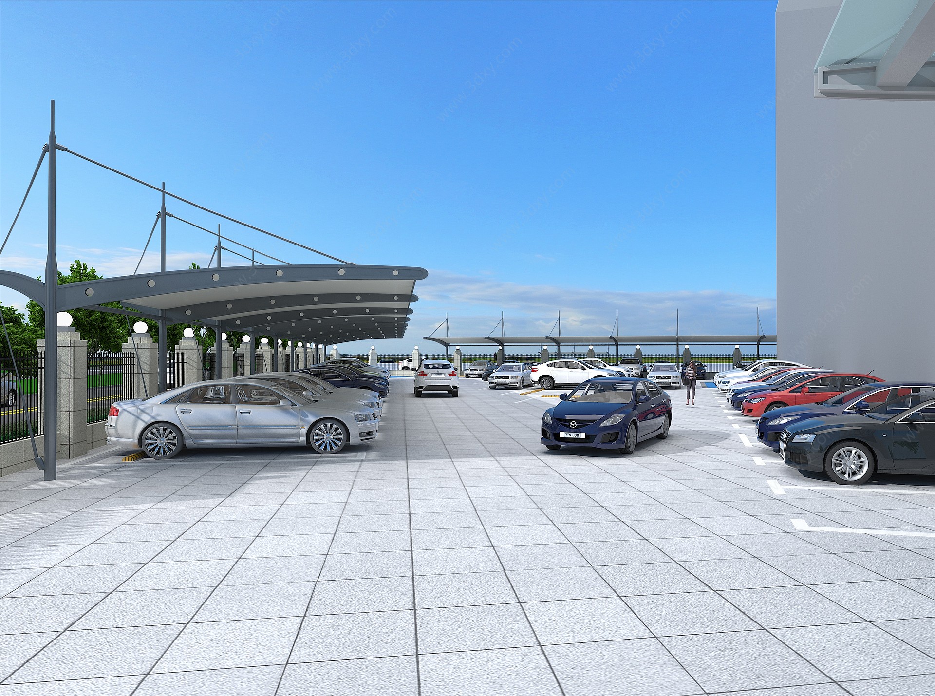 现代膜结构车棚停车场3D模型