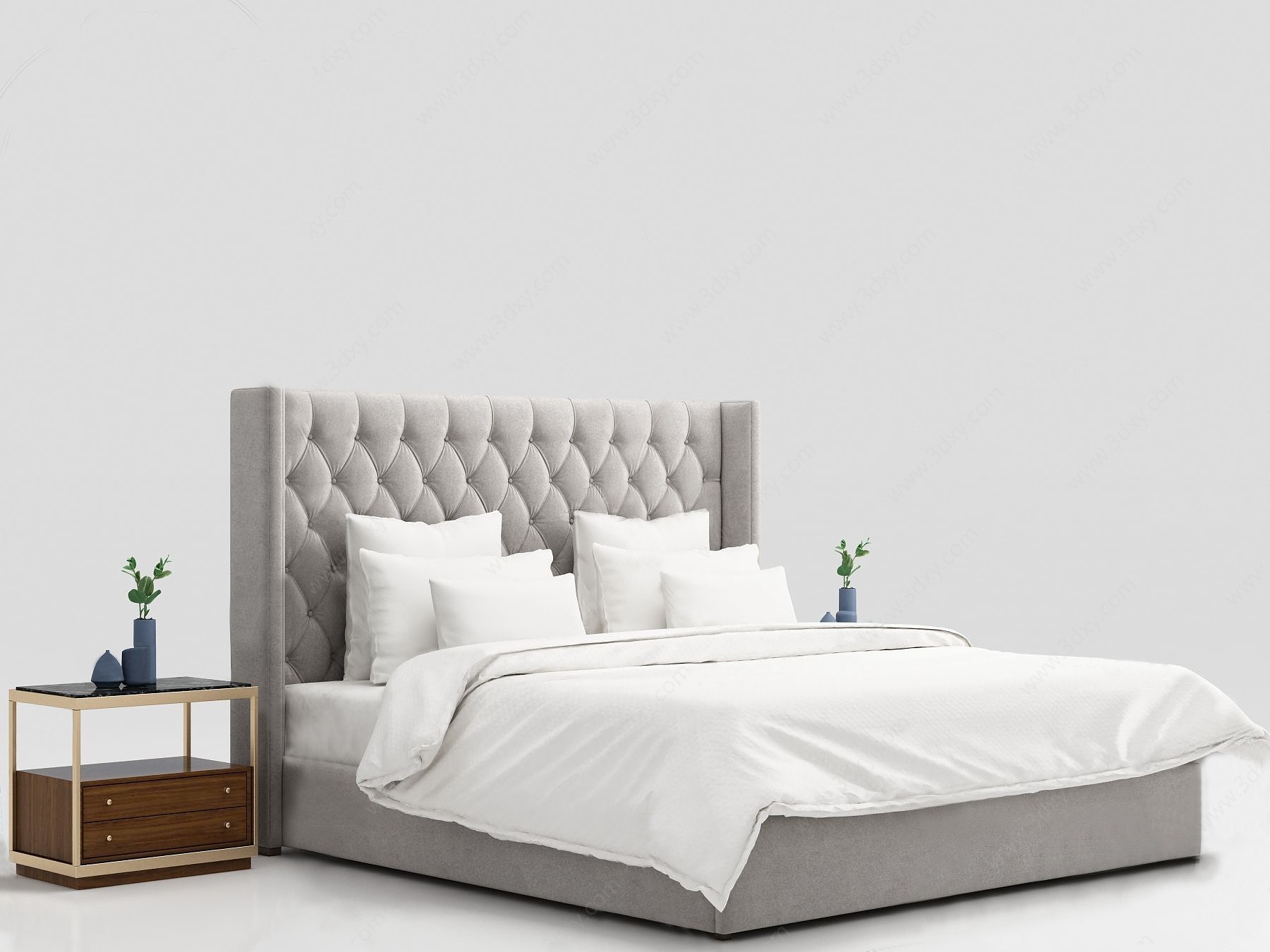 现代布艺双人床床头柜3D模型