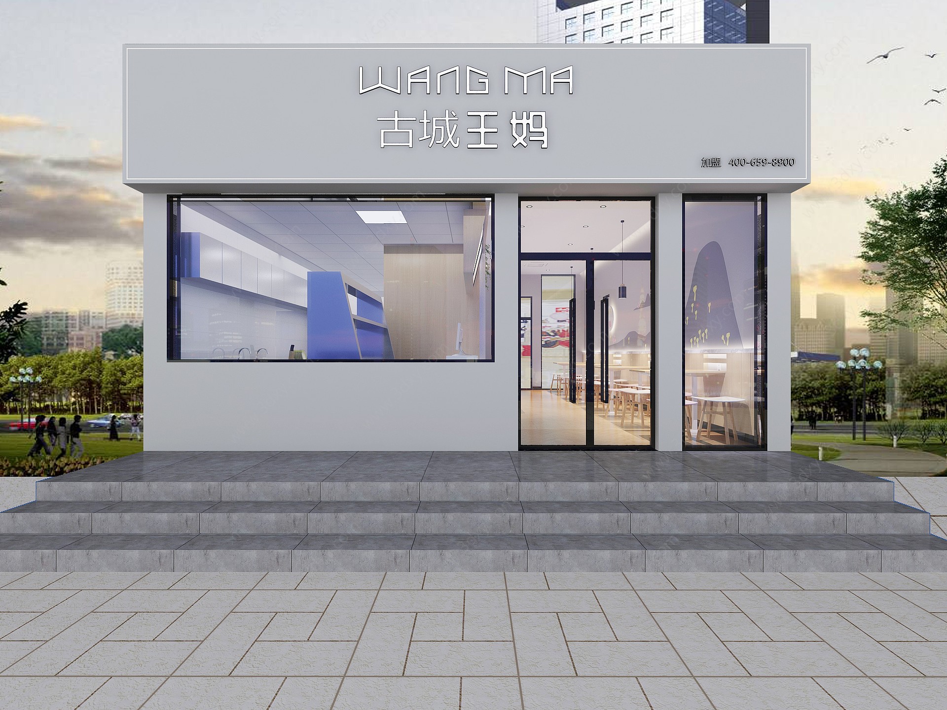 中式复古餐饮店门头3D模型