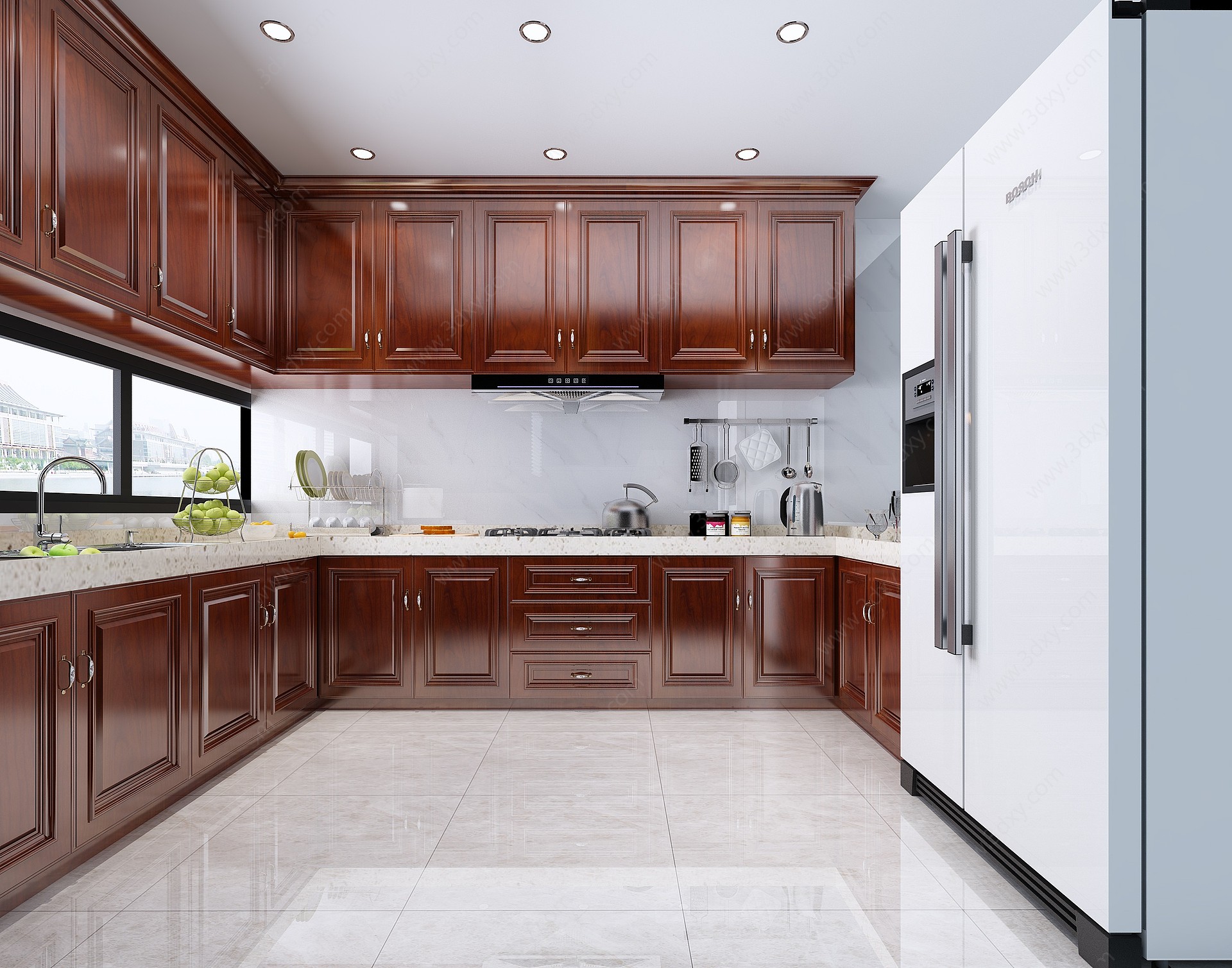 美式简美厨房橱柜冰箱3D模型