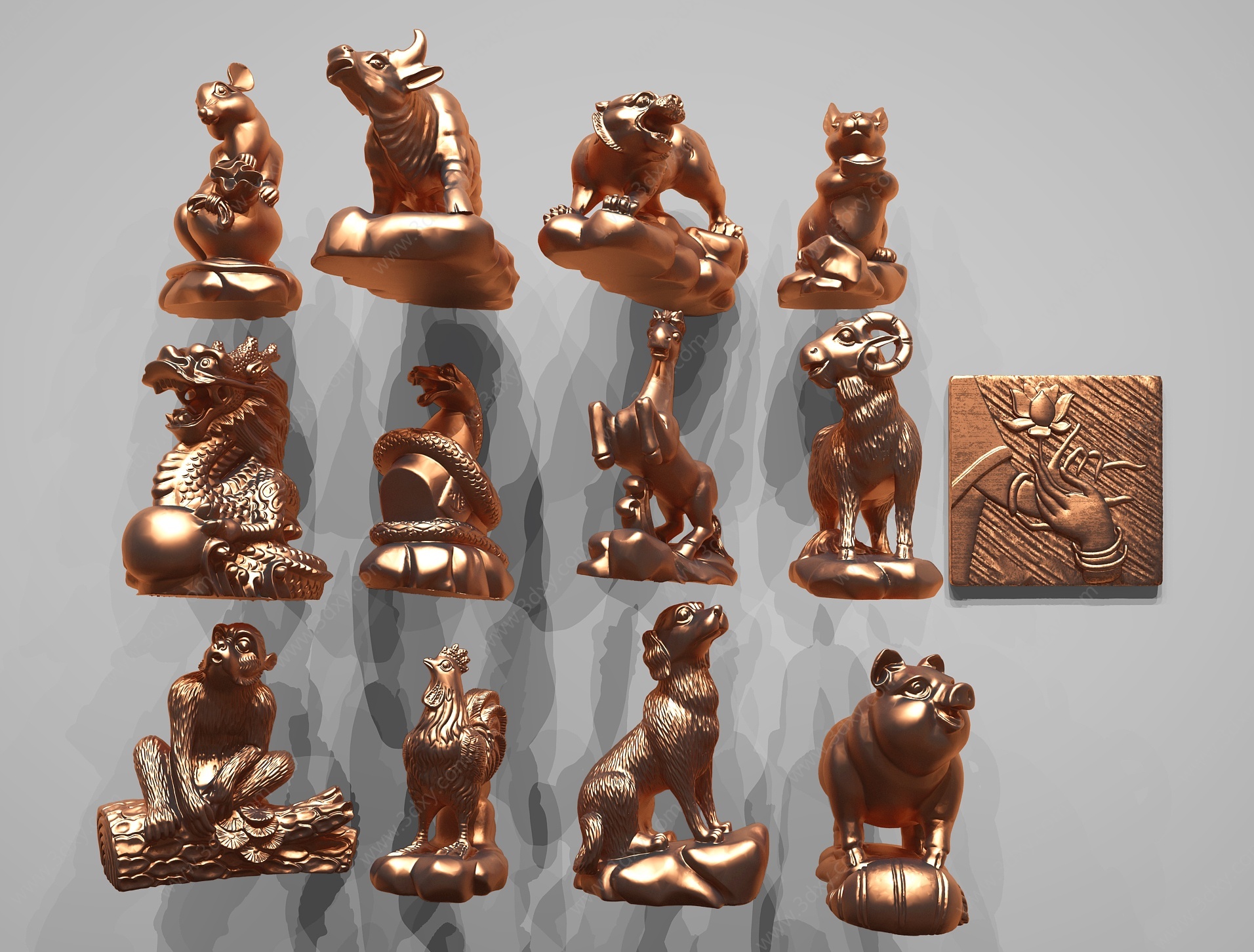 新中式十二生肖铜版画3D模型