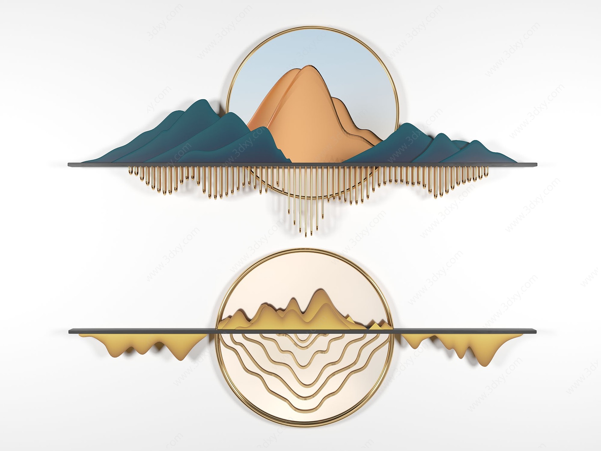 新中式金属山脉山脉挂件3D模型