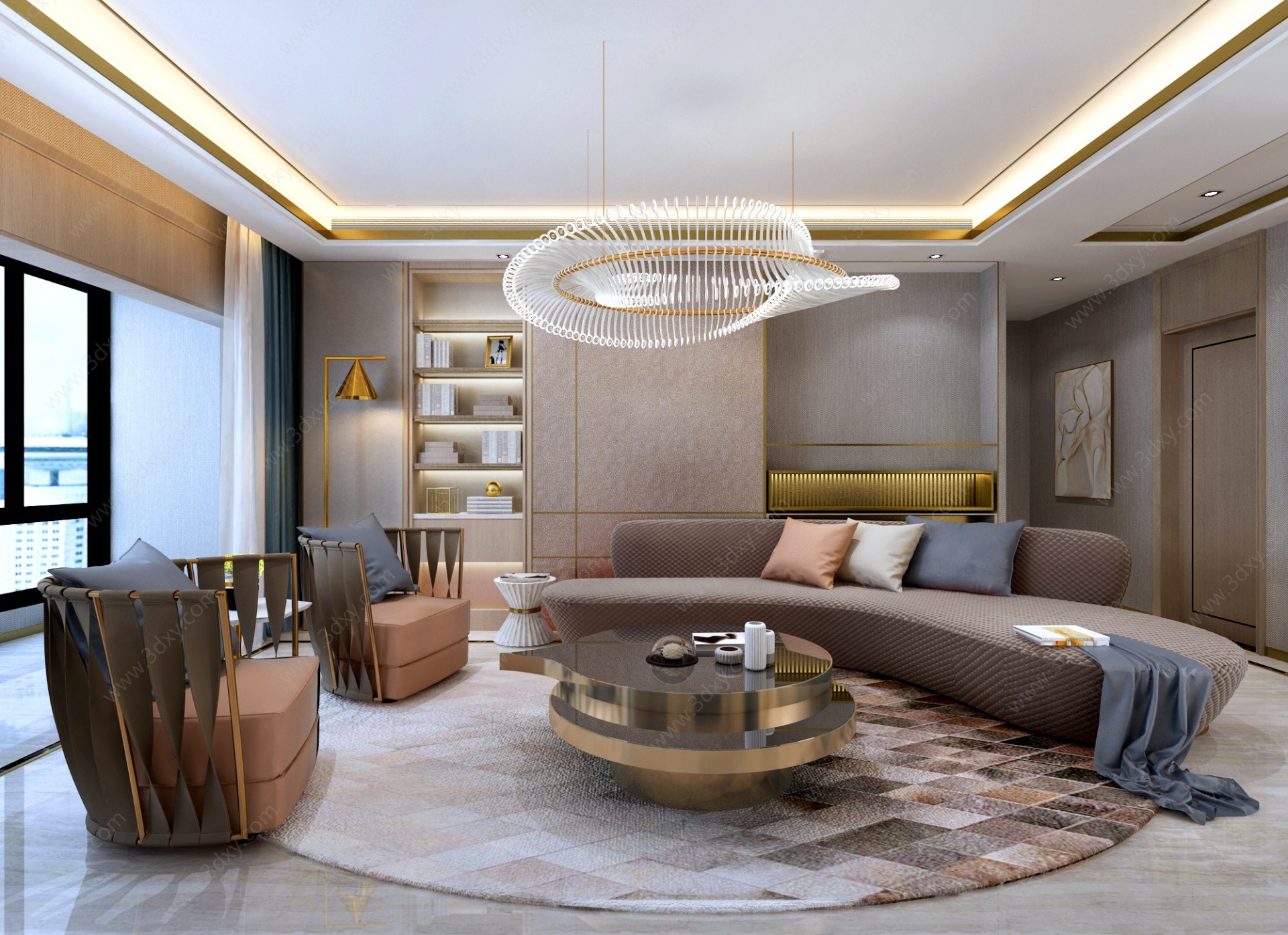 现代轻奢客厅沙发组合3D模型
