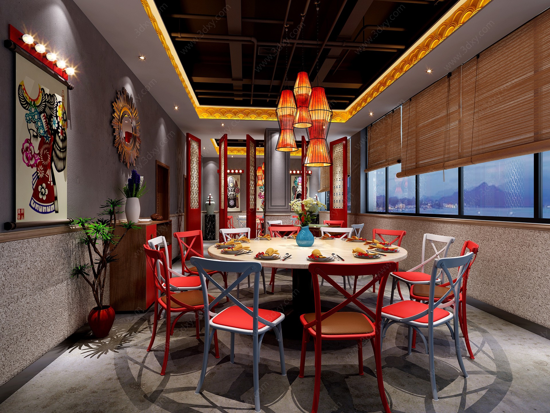 中式餐厅包房桌子3D模型