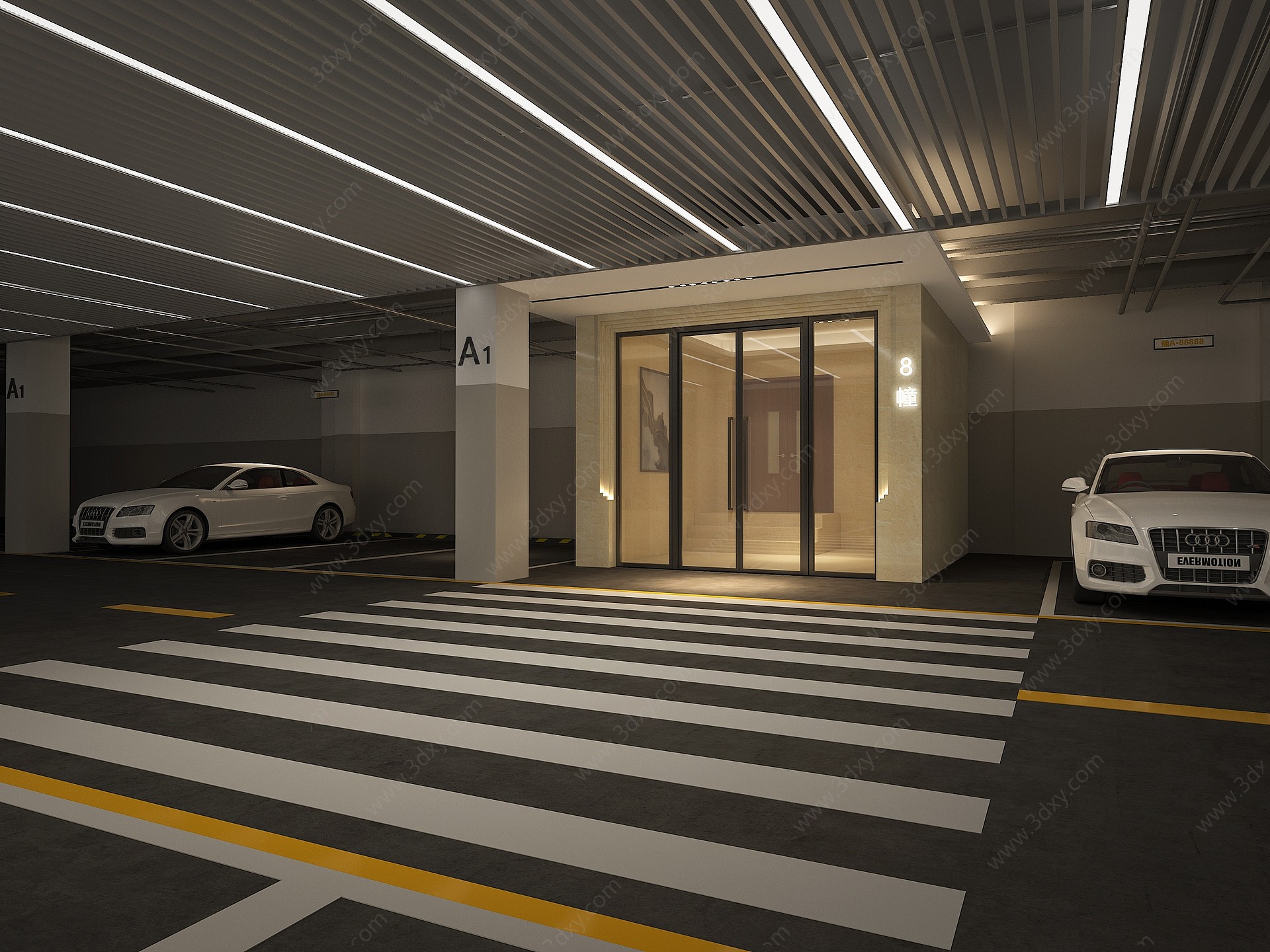 现代地下停车场地3D模型