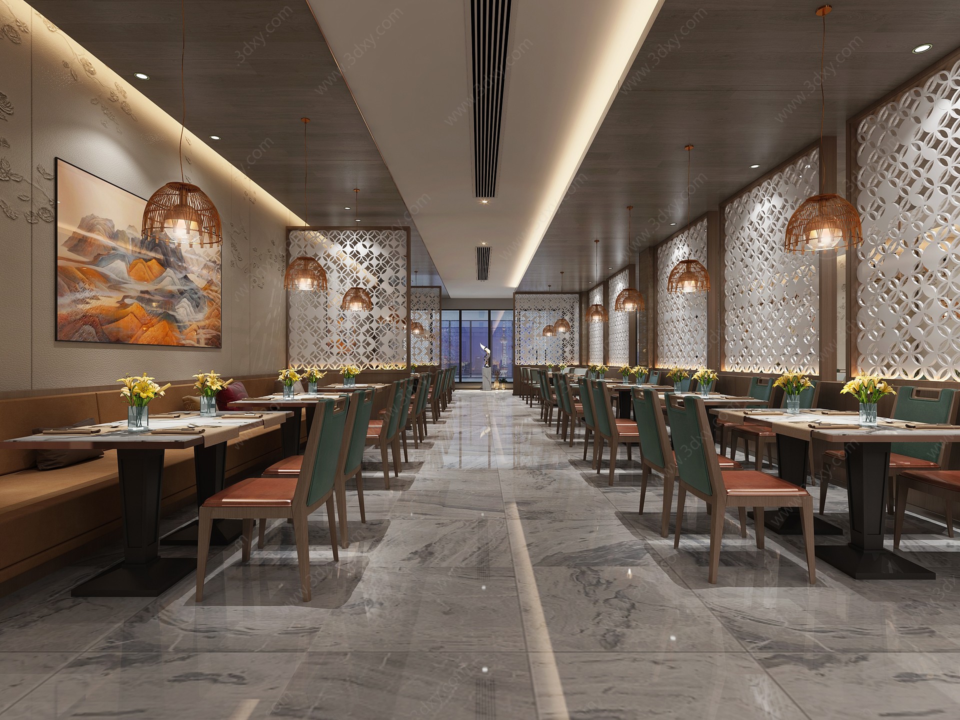 新中式酒店自助餐厅3D模型
